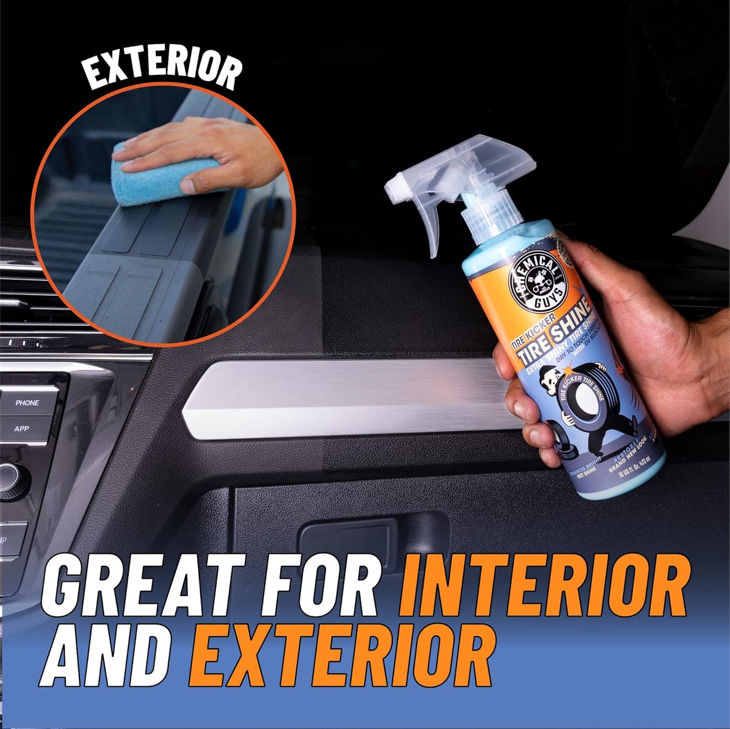 Chemical Guys Tire Kicker Sprayable Extra Glossy Tire Shine (Works on Rubber, Vinyl & Plastic) Safe for Cars, Trucks, Motorcycles, RVs & More, 16 fl oz