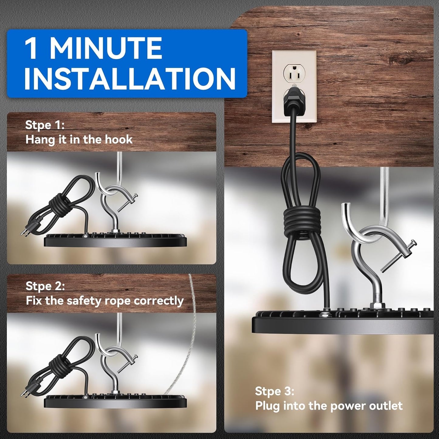 Led High Bay Light 100W, 14000lm 5000K UFO Bay Lighting with US Plug 5' Cable, 120V, IP65 Waterproof Commercial Lights Fixture for Workshop Factory Barn Garage, 4 Pack