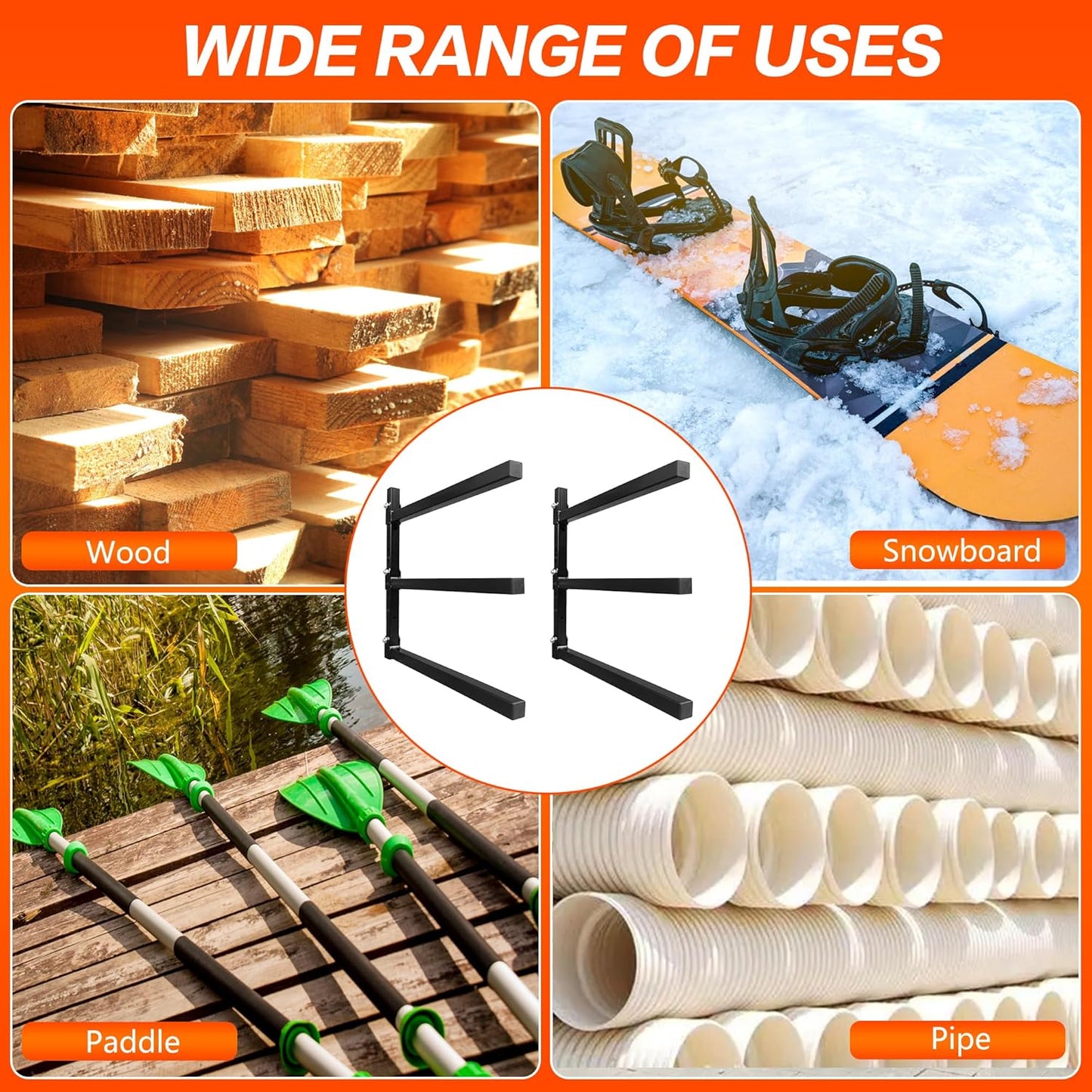 3-Tiered Collapsible Wall Mount Lumber Storage Metal Rack, 3-Level Foldable Heavy Duty Indoor Garage Wood organizer, Outdoor Adjustable Steel Multipurpose Workshop Shelf, Holds up to 330Lbs