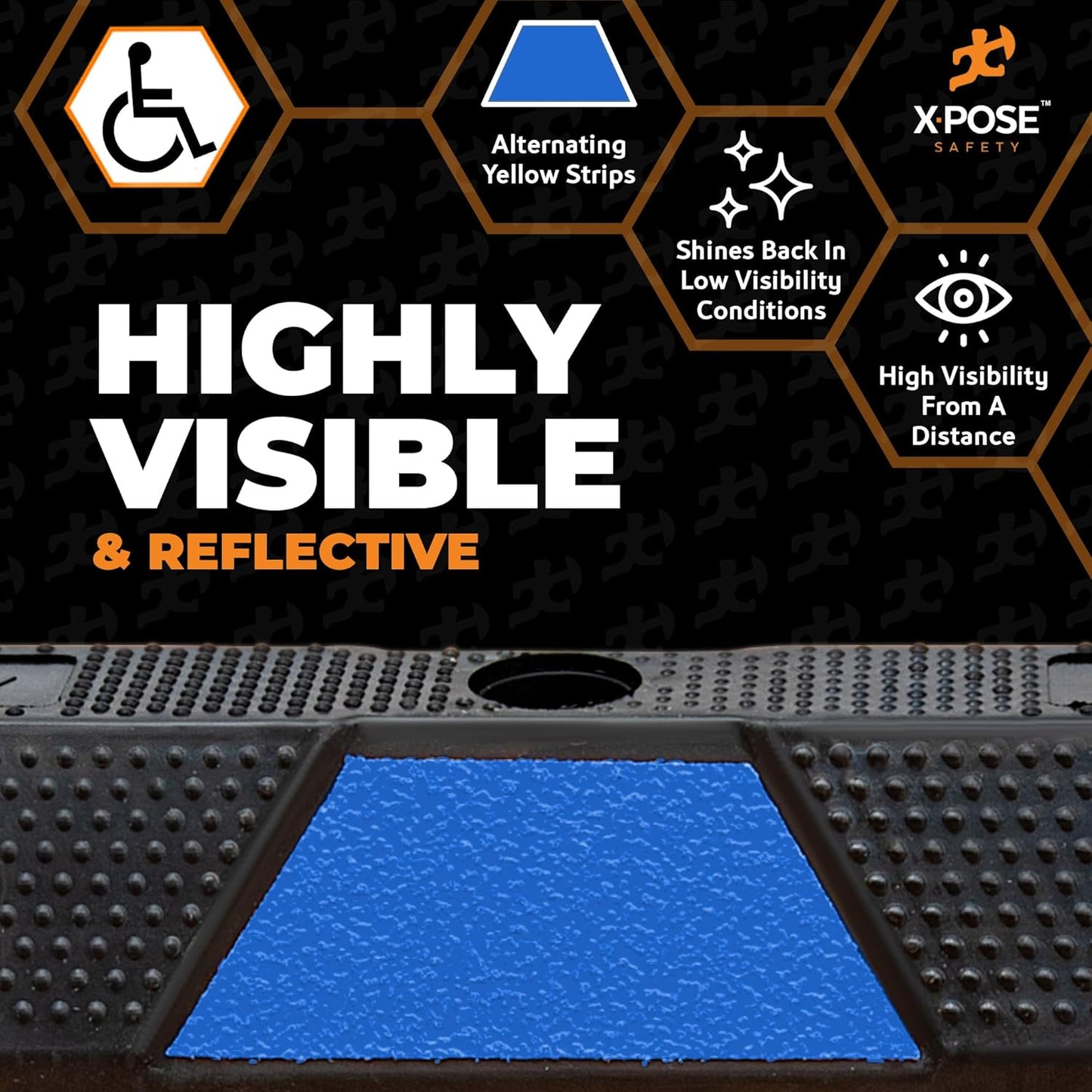 Xpose Safety 72" Heavy Duty Rubber Parking Stopper – 10 Pack Wheel Blocks for Garage, Driveway, or Ramp – Car Bumper Stop with Blue Reflective Strips – Removable Floor Mount