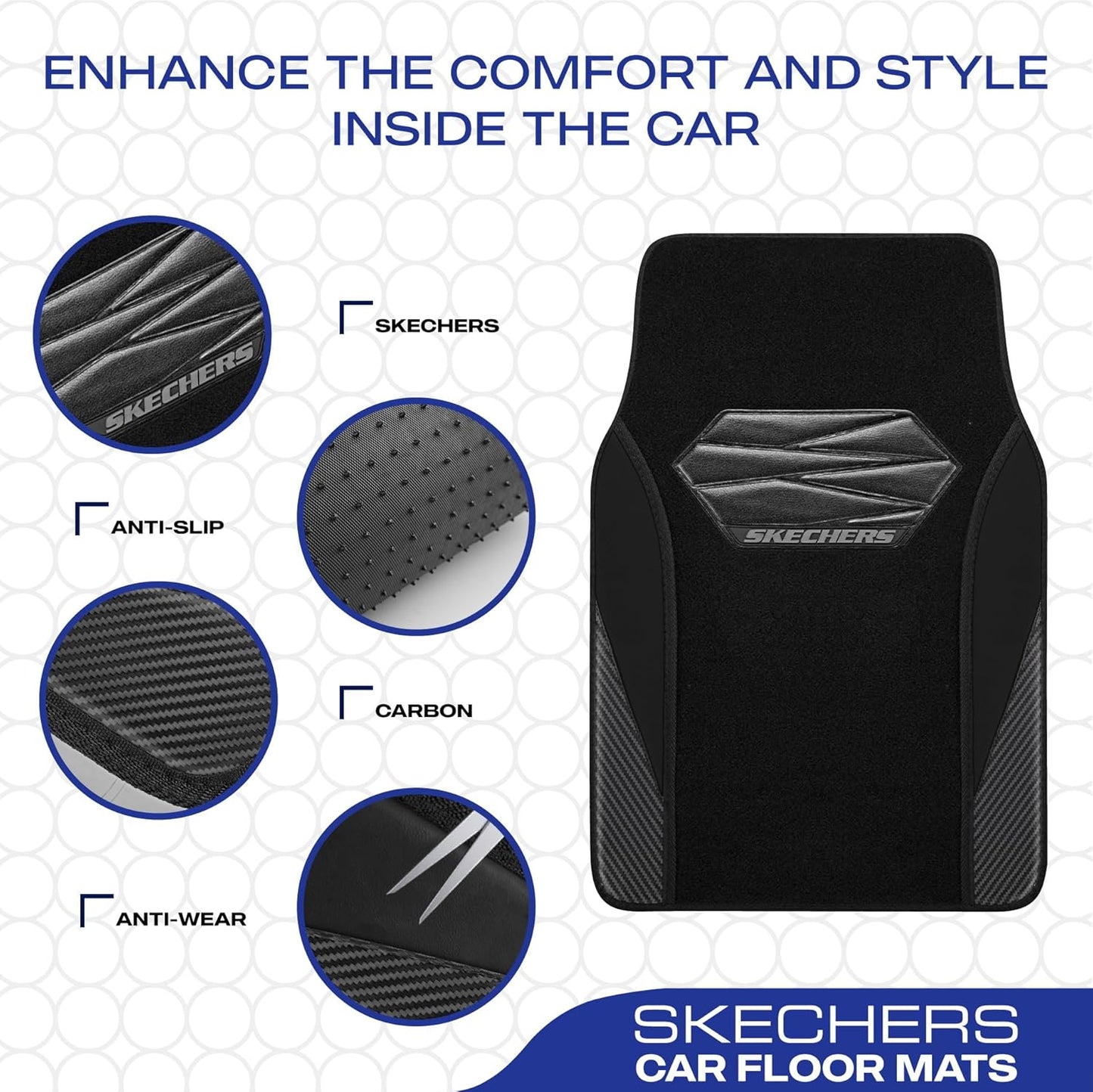 Skechers Car Floor Mats,Waterproof Universal Fit Car Mats,Faux Leather Car Floor Mats,Carbon Floor Mats for Cars with Anti-Slip Skechers Heel Pad Fit for SUV,Vans,Sedans,Trucks,Black