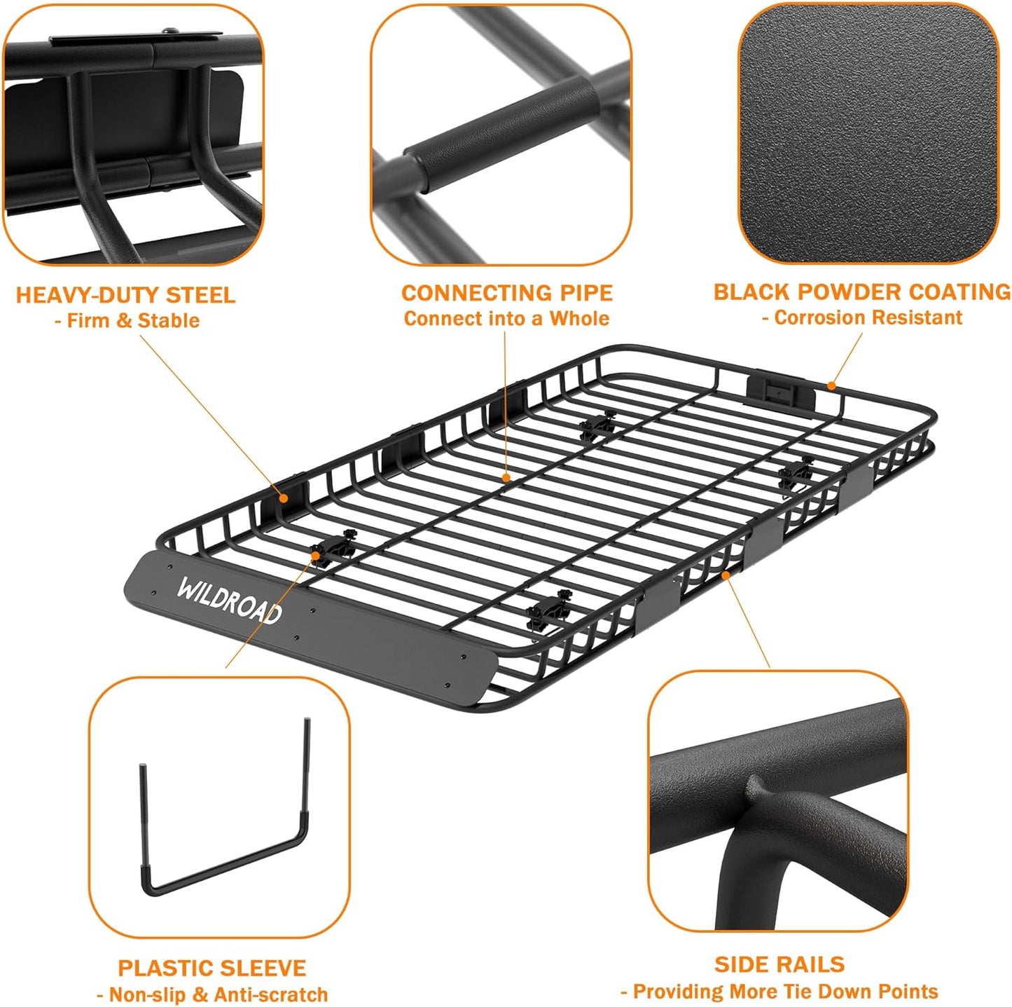 WILDROAD Car Roof Cargo Carrier Combo of Upgraded 84"x 39"x 4" Roof Rack Cargo Basket with 21 Cubic ft Cargo Carrier Bag, Super Duty Bungee Cargo Net and Ratchet Straps Fits for SUV Truck Cars