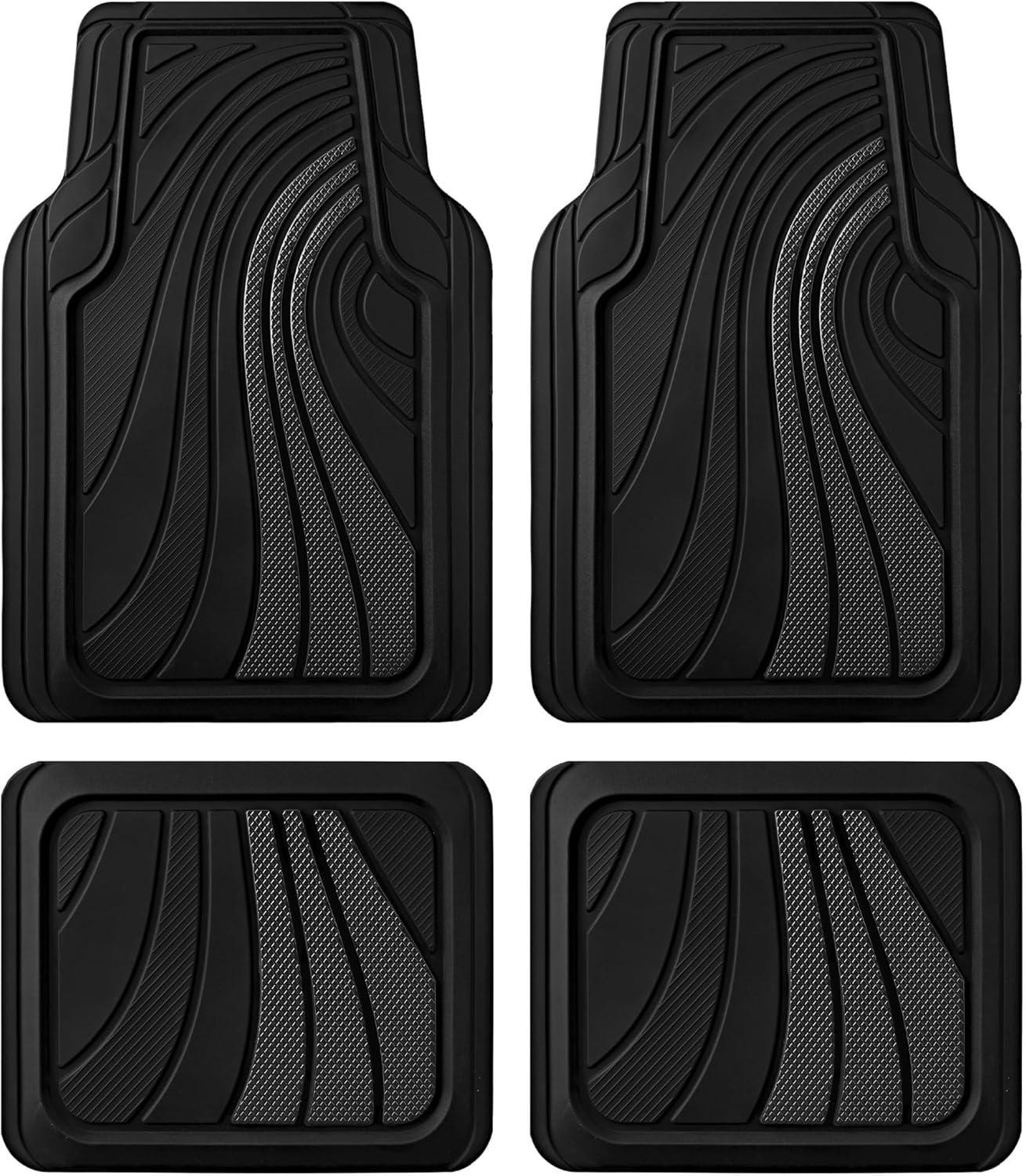 Road Comforts Car Floor Mats Full Set – Front & Rear Car Floor Mats with Aluminum Design, Anti-Slip Backing, All-Weather Protection, Trim-to-Fit Car Mats for Most Sedans, SUVs & Vans - Black