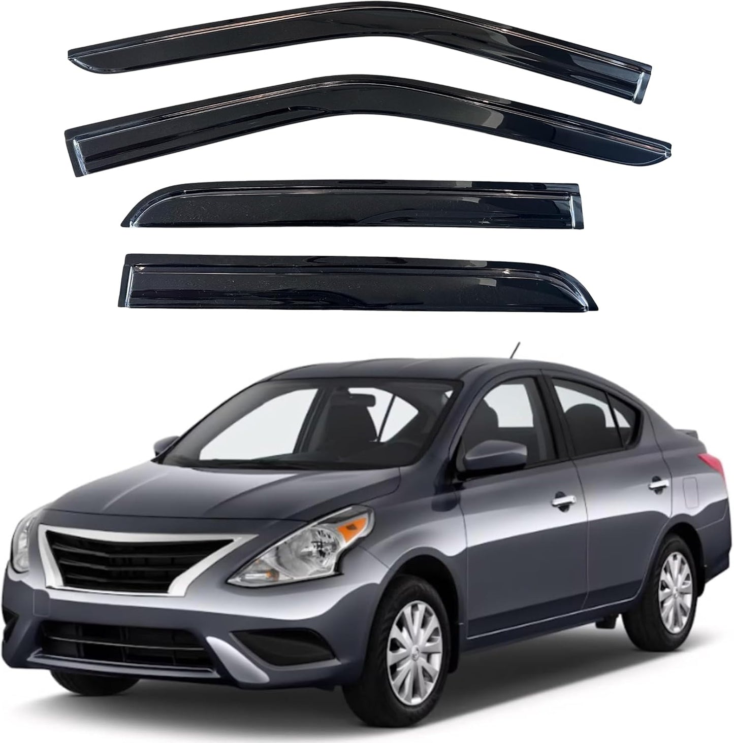 KPY Window Visor Compatible with Nissan Versa Sedan 2012-2019 (Excludes Hatchback), 4PC Rain Guard Side Window Vent Deflectors Tape-On Mugen Style, 2012 2013 2014 2015 2016 2017 2018 2019