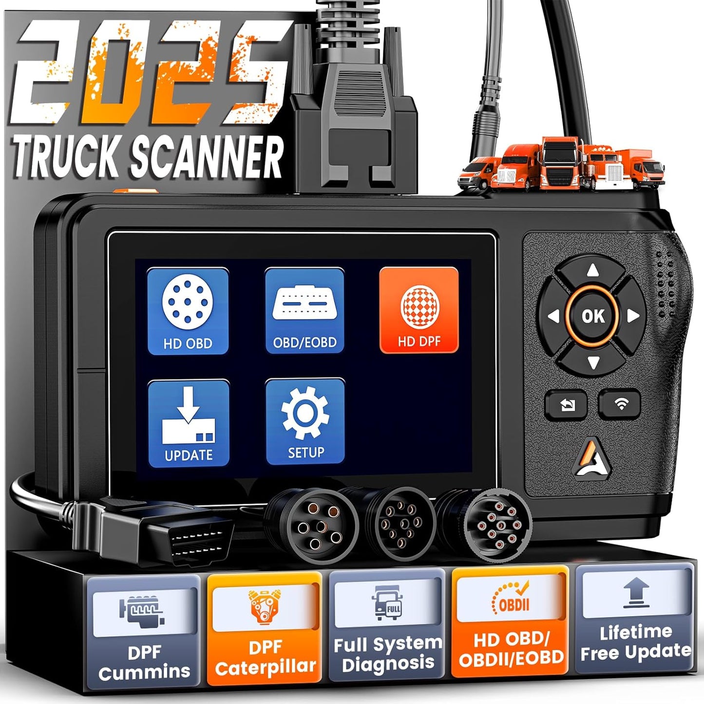 ANCEL HD430 Heavy Duty Truck Scanner, DPF Reset & Forced Regeneration for Cummins & Caterpillar Engine, Full System HDOBD Diesel Scanner OBD2 Diagnostic Scan Tool Code Reader for Diesel Trucks & Cars