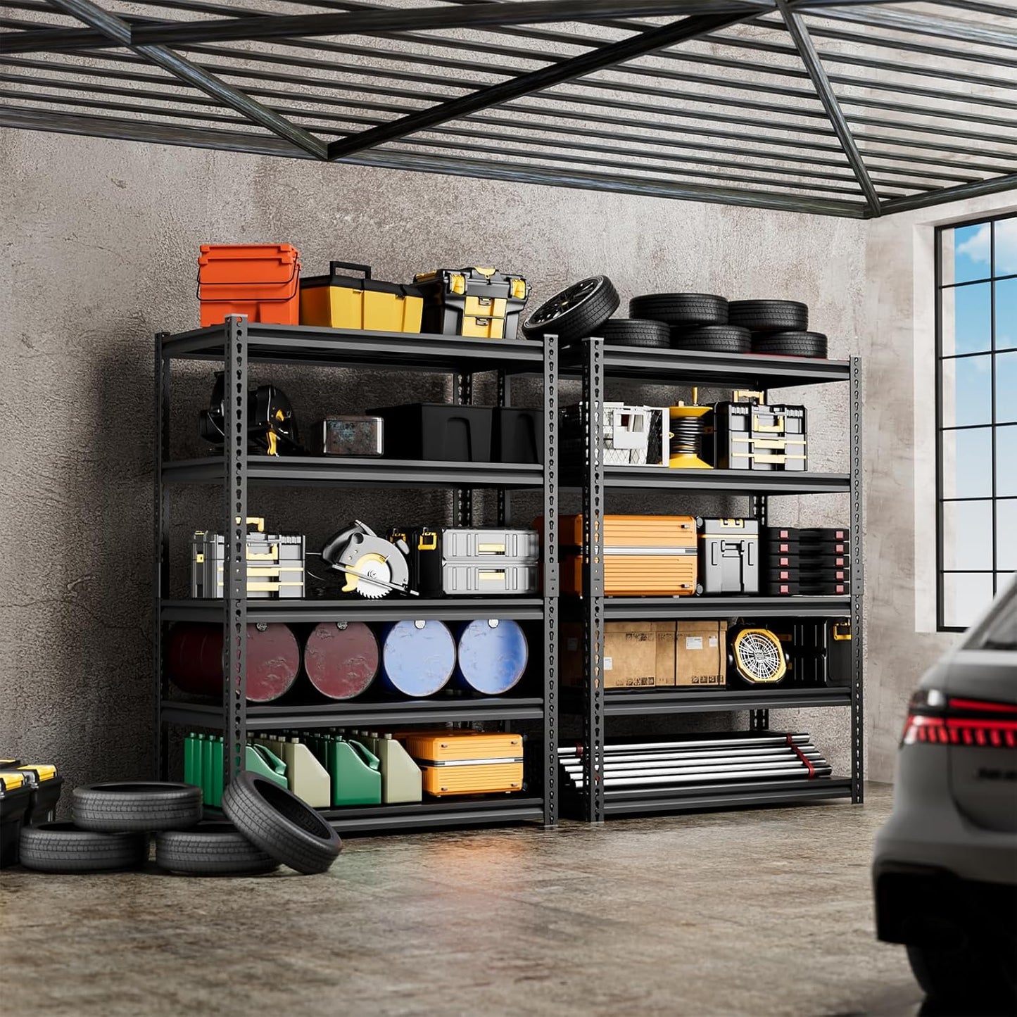 5-Tier 35" W X 18" D X 72" H Garage Shelving 2500LBS Heavy Duty Shelving Adjustable Garage Storage Shelves Metal Shelving Unit Storage Shelf Industrial Basement Storage Racks Utility Shelf