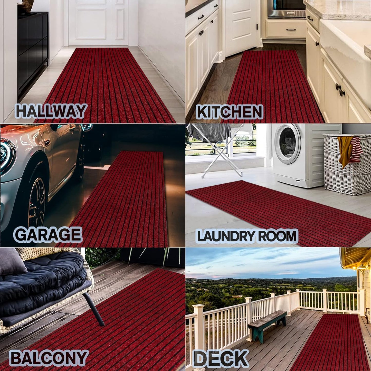 Custom Size Backed Non-Slip Area Rugs Runner, Easy Clean, Waterproof Runner Rugs for Hallway Entryway, Kitchen, Laundry, 4FT x 63FT, Red Stripe