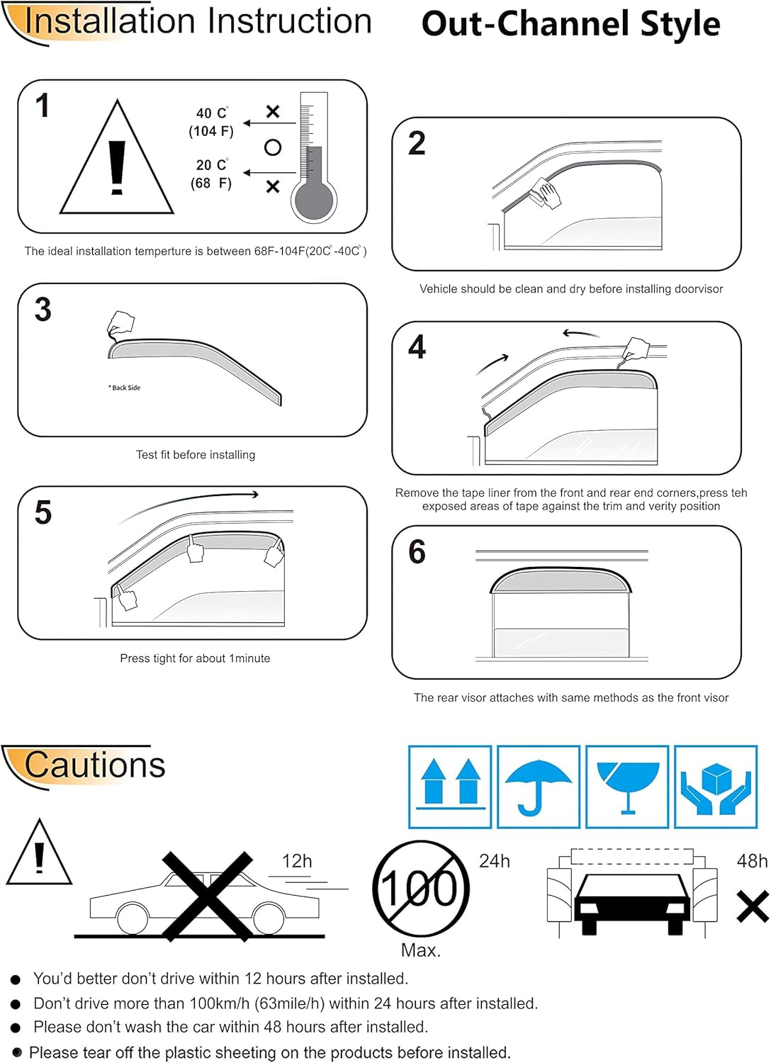 94155 Side Window Wind Visor Vent Deflector fit for Ford F-150 2009-2014 SuperCrew/Crew Cab, 4pcs Out-Channel Tape On Dark Smoke Nice Sun Rain Guards Set