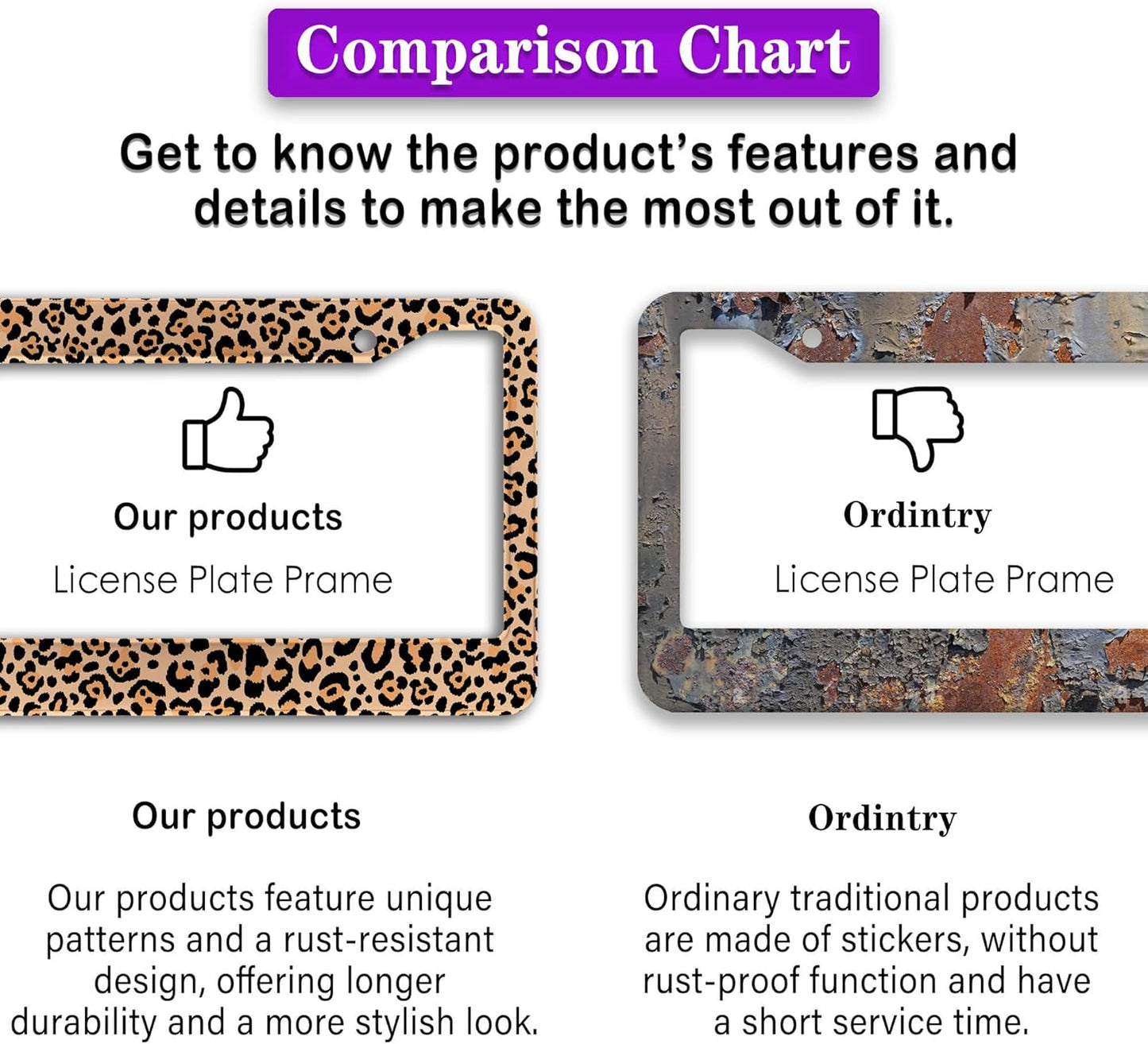 License Plate Frames Leopard Print Fun License Plate Frame Protector Cute Cheetah Texture Aluminum Metal Car Accessory 2 Pack with Screw Covers Set