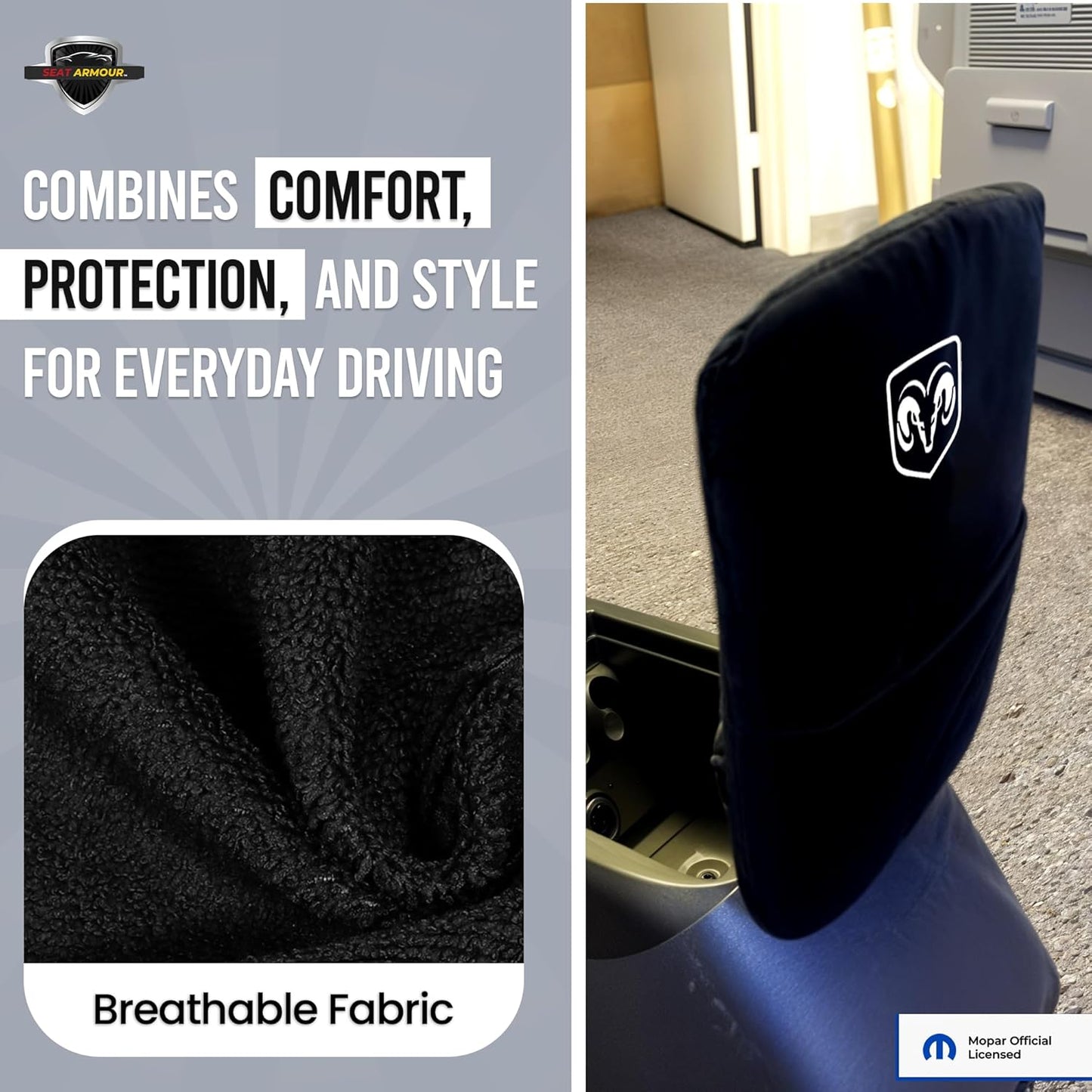 Premium Console Armrest Cover for Ram (2014-2021) – Soft, Machine Washable Console Lid Protector – Easy to Install, Plush & Durable – Black