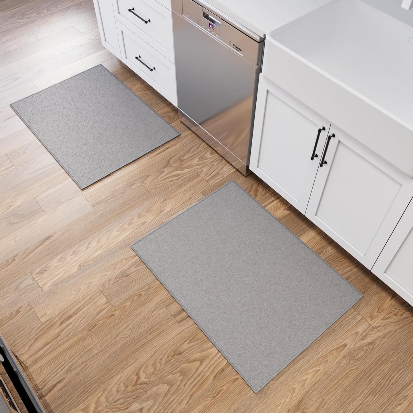 Ottomanson Rugs for Entryway 2'3" x 3' - 2 Pack Non Slip Solid Small Area Rugs Durable Front Door Mat Rug Stain Resistant Entrance Rugs for Bathroom Kitchen Bedroom & Living Room, Gray