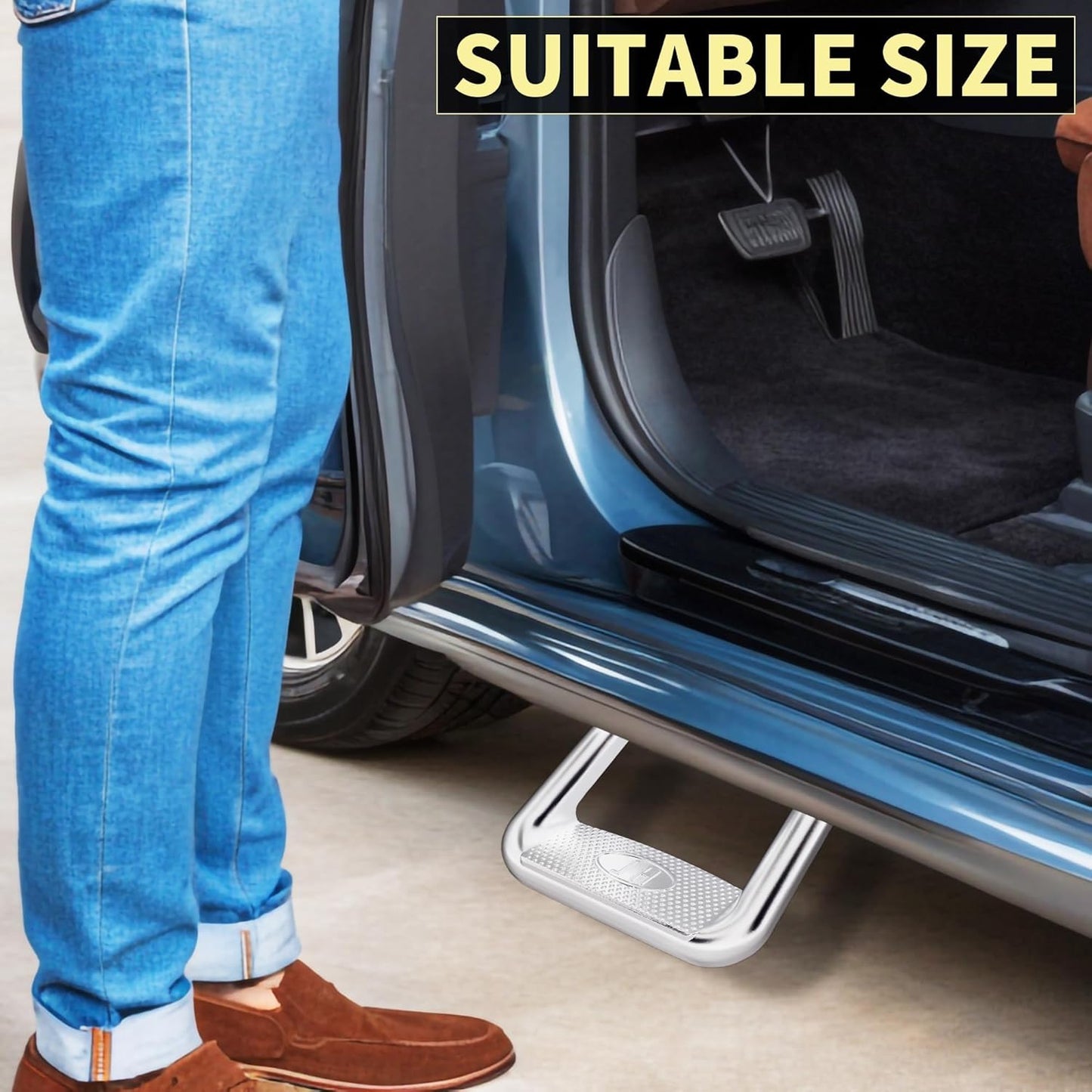 KUAFU Pair Aluminum Universal Side Step Compatible with Chevy Chevrolet GMC Ford Dodge Toyota Nissan Jeep Isuzu Mitsubishi Mazda Pickups & Trucks 2PCs Polishing Silvery