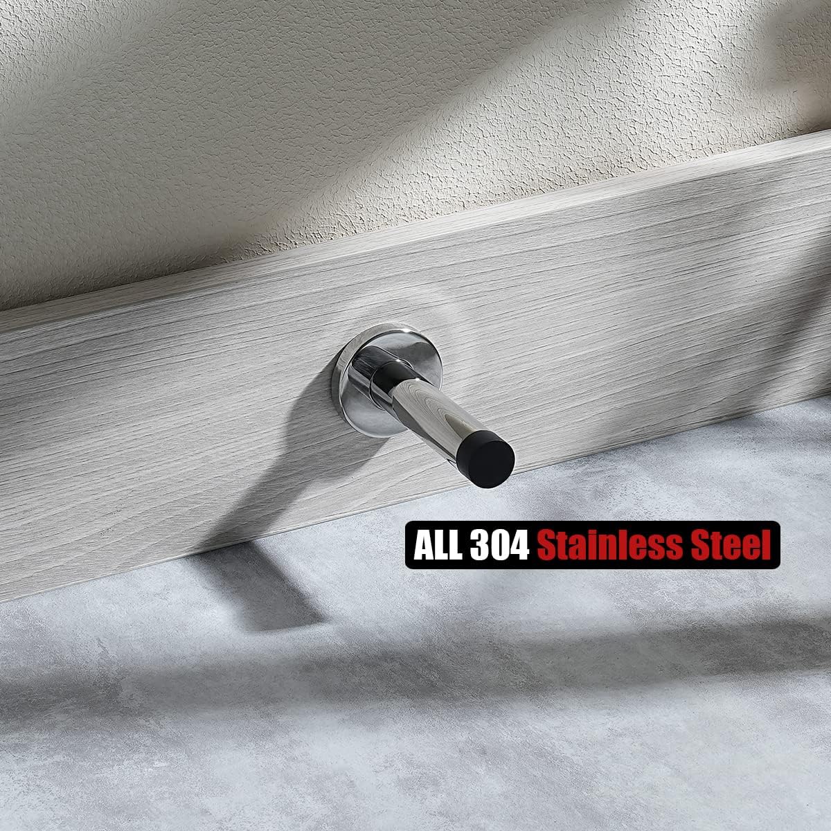 JQK Door Stopper Chrome, 304 Stainless Steel Thicken 1mm Sound Dampening Door Stop Bumper Wall Protetor 4 Pack, Polished Chrome, DSB5-CH-P4