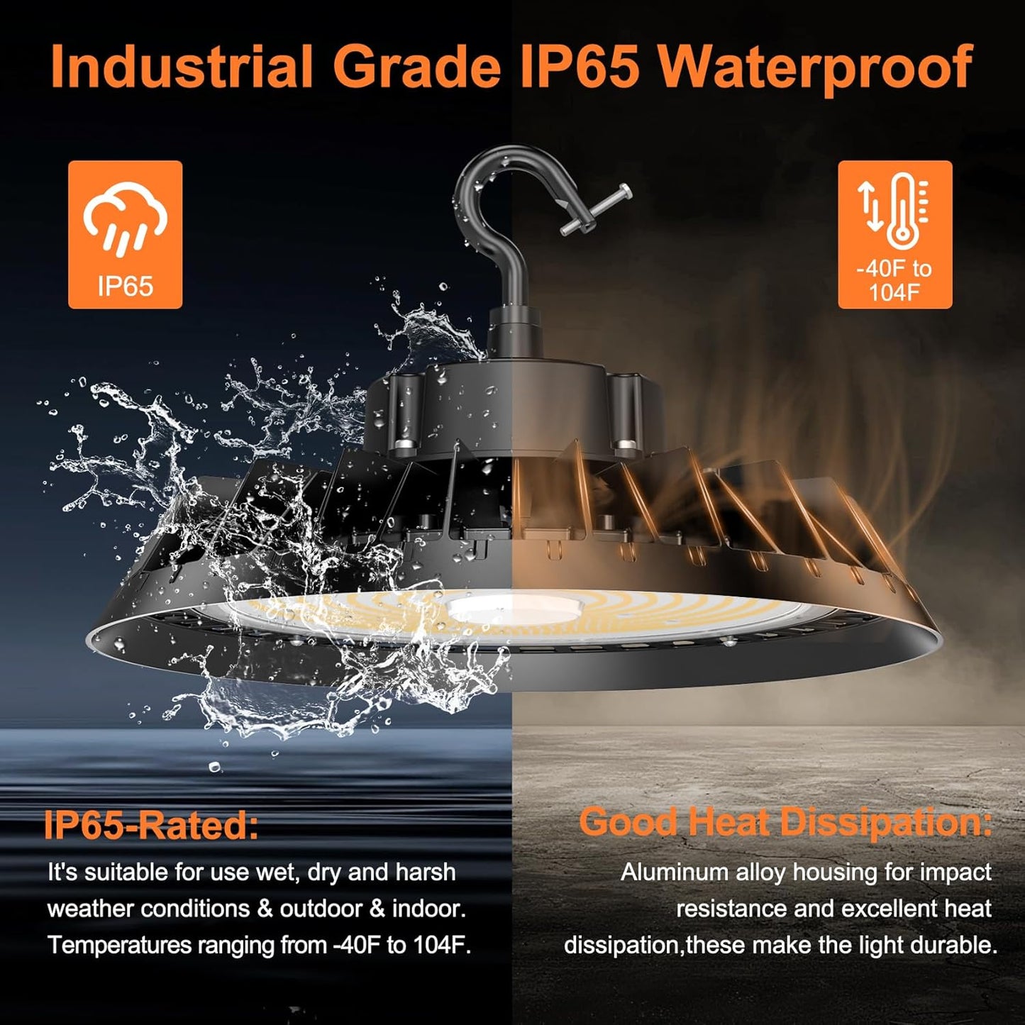 LED High Bay Lights, Super Bright 240W UFO High Bay LED Shop Lights, 36000LM 5000K, 0-10V Dimmable, 5' Cable Plug, IP65 Waterproof, ETL Listed Plug & Play Lighting High Bay for Gym Factory Warehouse