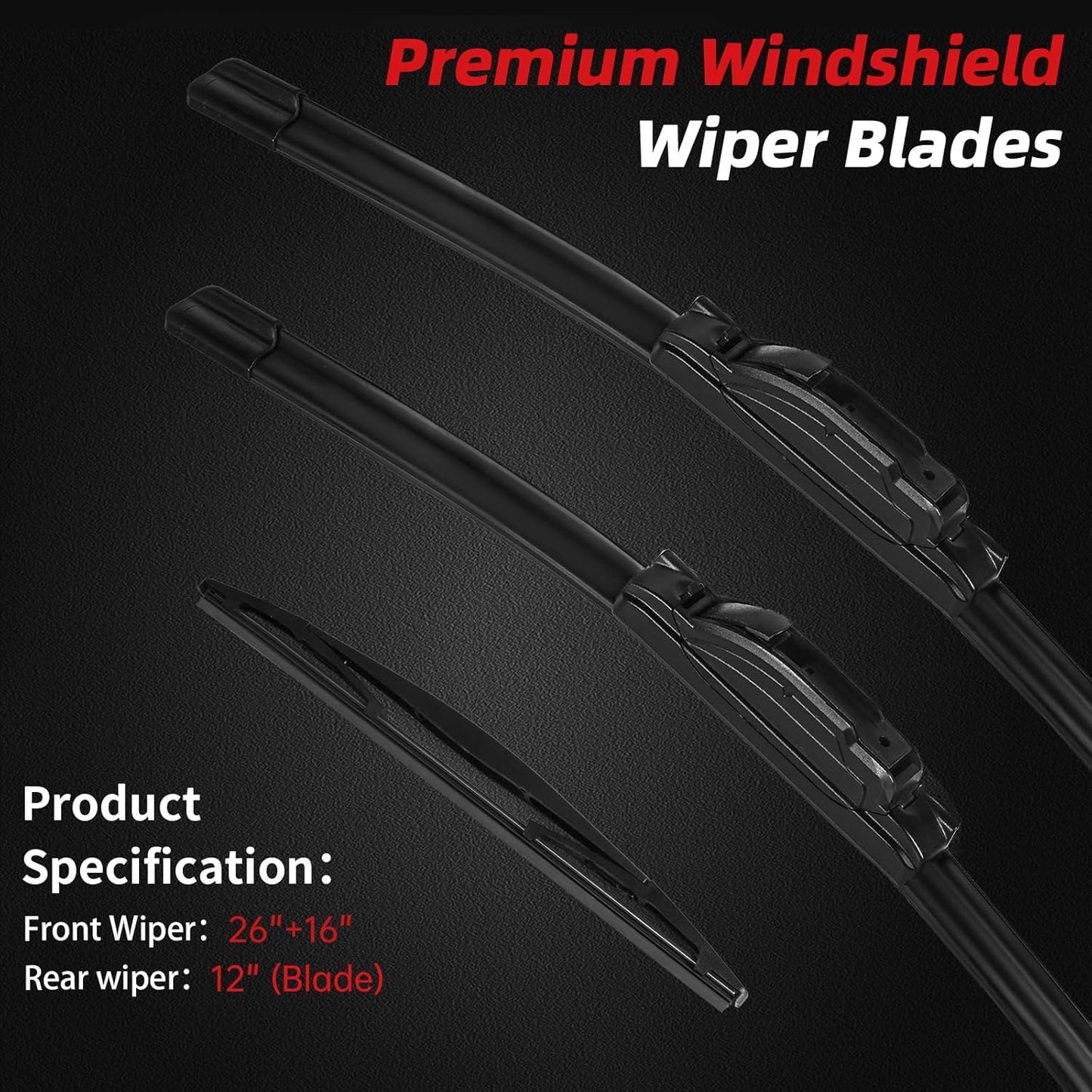 OTUAYAUTO Premium Windshield Wiper Blades - Replacement for Nissan Murano 2009-2016 - Precision Fit, All-Weather Performance, Front and Rear Wiper Blades, J/U Hook - 26"+16"+12" (Pack of 3)