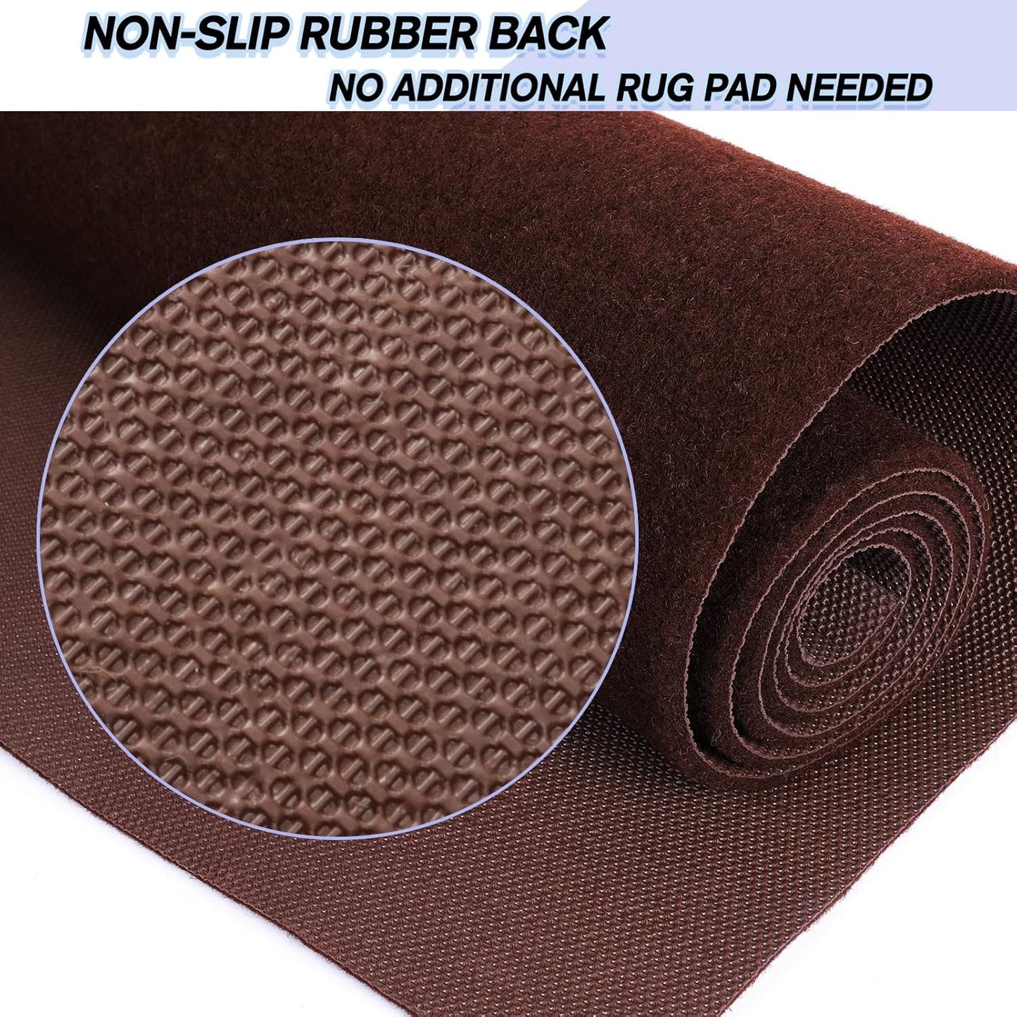 Custom Size Backed Non-Slip Area Rugs Runner, Easy Clean, Waterproof Runner Rugs for Hallway Entryway, Kitchen, Laundry, 2FT x 68FT, Brown