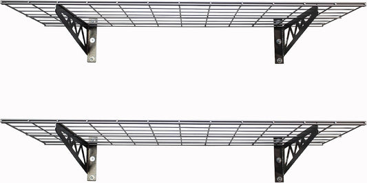 SafeRacks Garage Wall Shelves - 2-Pack 24"x48" Mountable Shelving Units for The Garage, Pantry or Utility Closet, Heavy Duty Steel Shelf with Bike Accessory Hooks, 500lb Capacity, Color: Hammertone