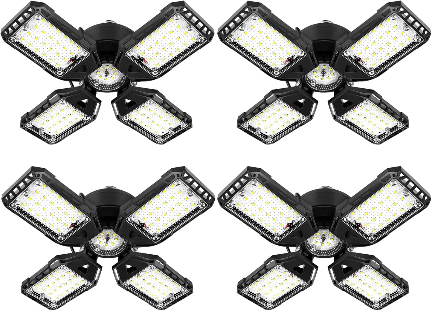 LED Garage Lights 4 Pack -120W, 12000LM 6500K Led Shop Light with 4+1 Deformable Panels, Basement Barn Light Garage Ceiling Lights, E26/E27 for Garage, Warehouse, Shop