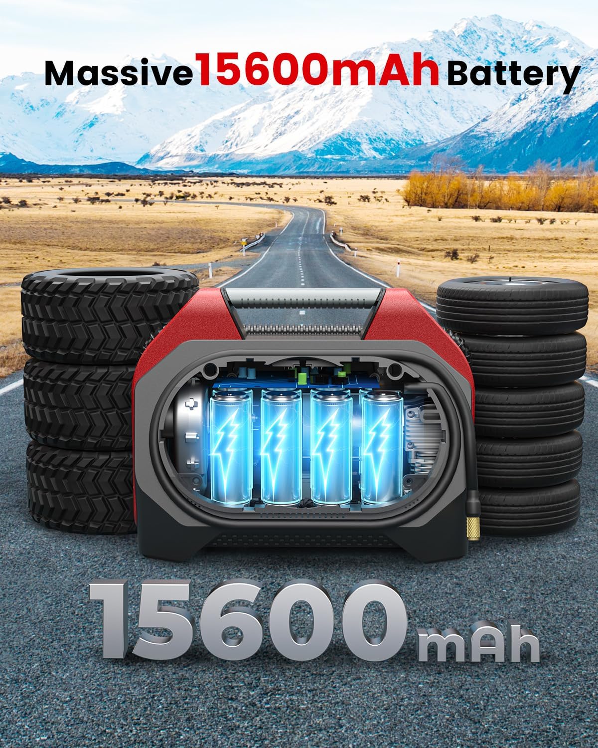 ETENWOLF VORTEX S6SE Cordless Tire Inflator Portable Air Compressor, 160 PSI Air Pump for Car Tires with 15600 mAh Battery, 100% Duty Cycle & Dual Cylinder, Air Pump for Heavy-duty Vehicle, Red