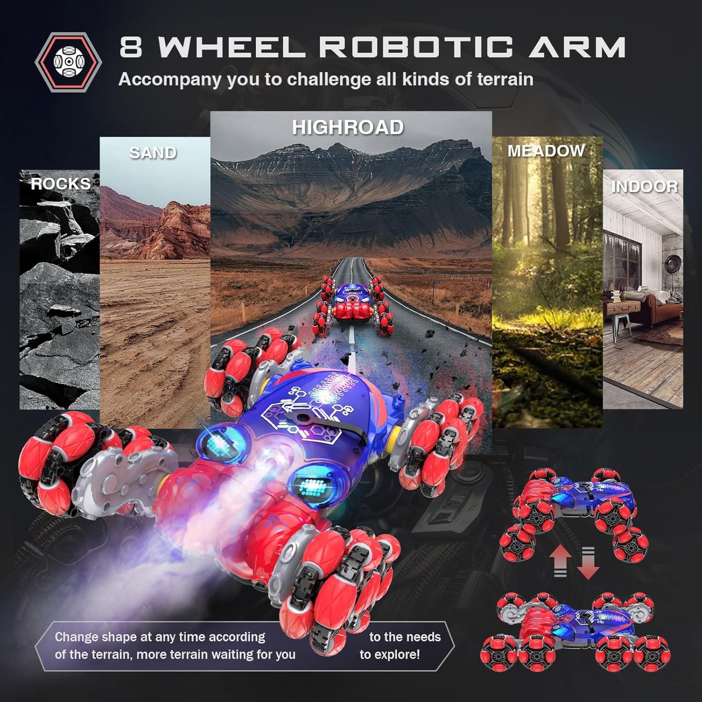 Remote Control Car, 8WD Gesture Sensing RC Car, 2.4GHz RC Stunt Cars Boys Toys with Spray & Light, Hand Controlled Toys Gift for Kids Boys Age 8 9 10 11 12 Year Old