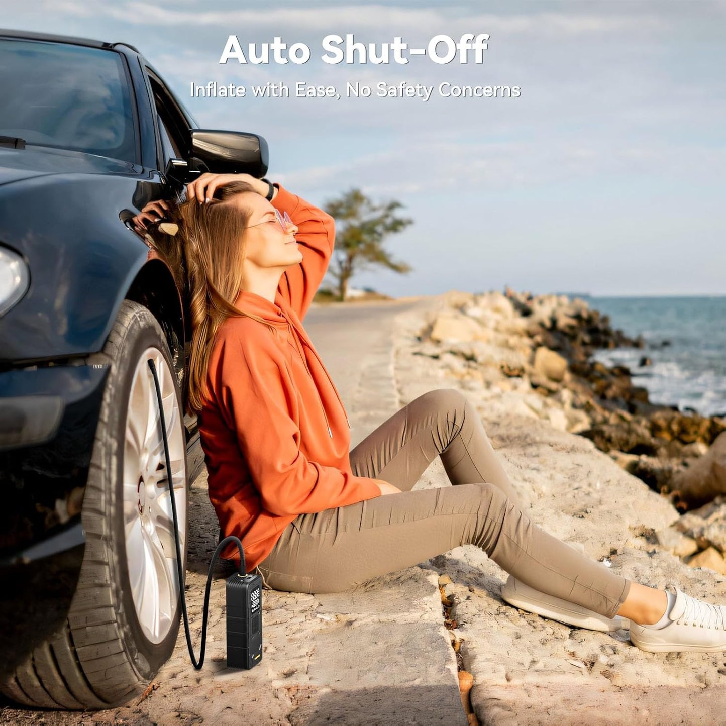 Tire Inflator Portable Air Compressor - 4X Faster 160 PSI Portable Air Pump for Cars - Cordless Tire Inflators with Gauge - Portable Tire Inflator for Car, Pickup, Bike and More