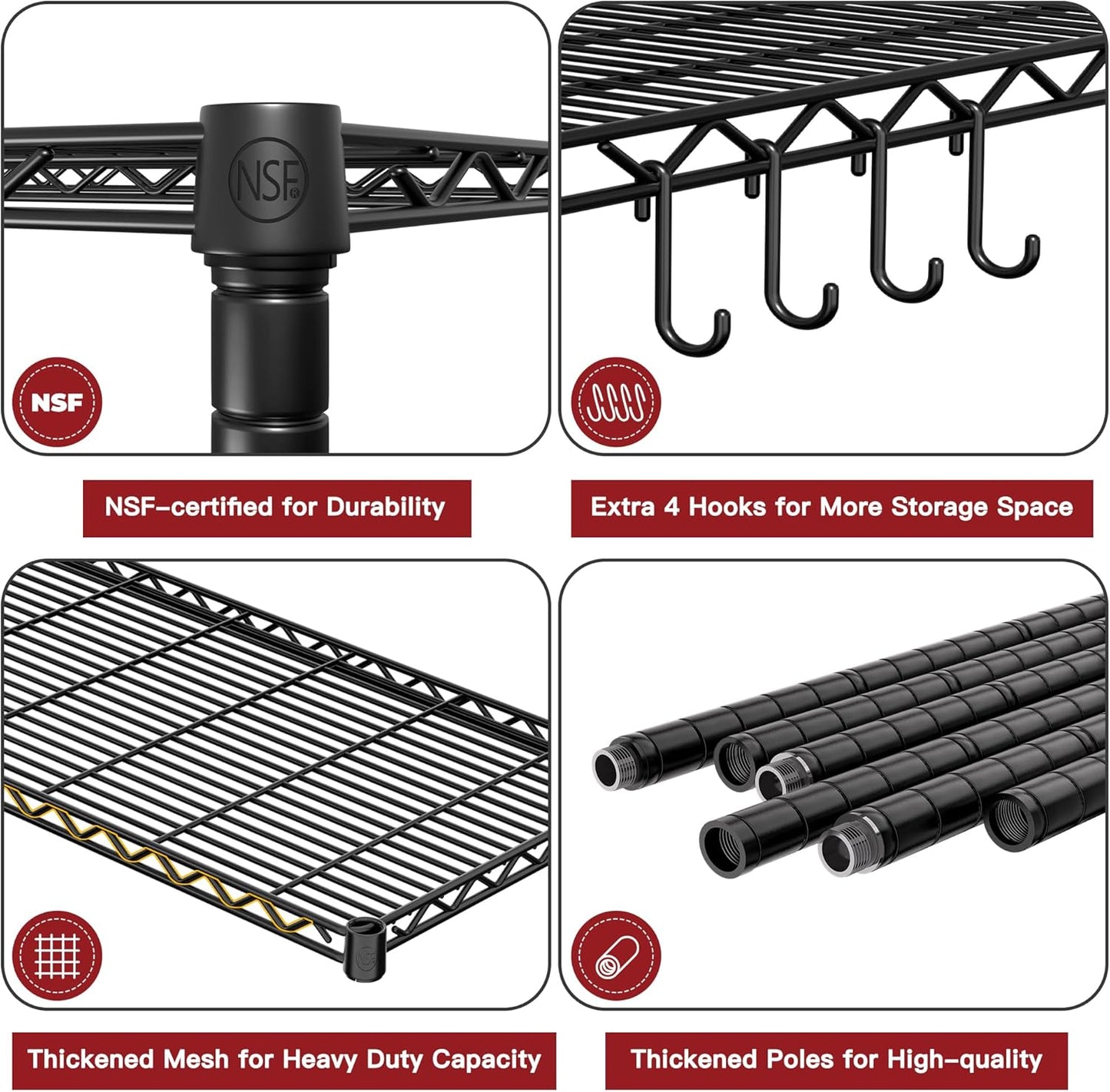 PrimeZone 36" W x 16" D x 79" H Wire Storage Shelves with Wheels, 5 Tier NSF Certified Heavy Duty Adjustable Kitchen Shelving Unit, Pantry Organizer Rack Rolling Metal Shelf for Garage Closet Bathroom