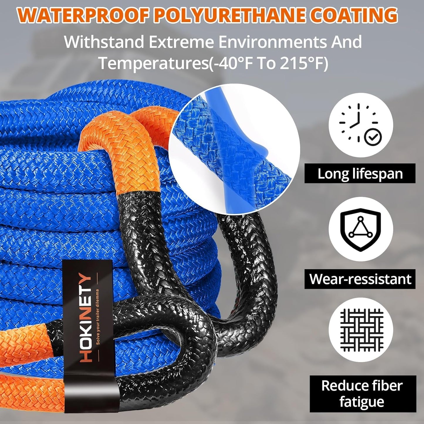 Kinetic Recovery Tow Rope: 1.26" x 30ft 55000LBS Snatch Strap with Soft Shackles Heavy Duty Offroad Towing Straps Kit for Trucks SUV UTV ATV Tractor Car Jeep - Blue