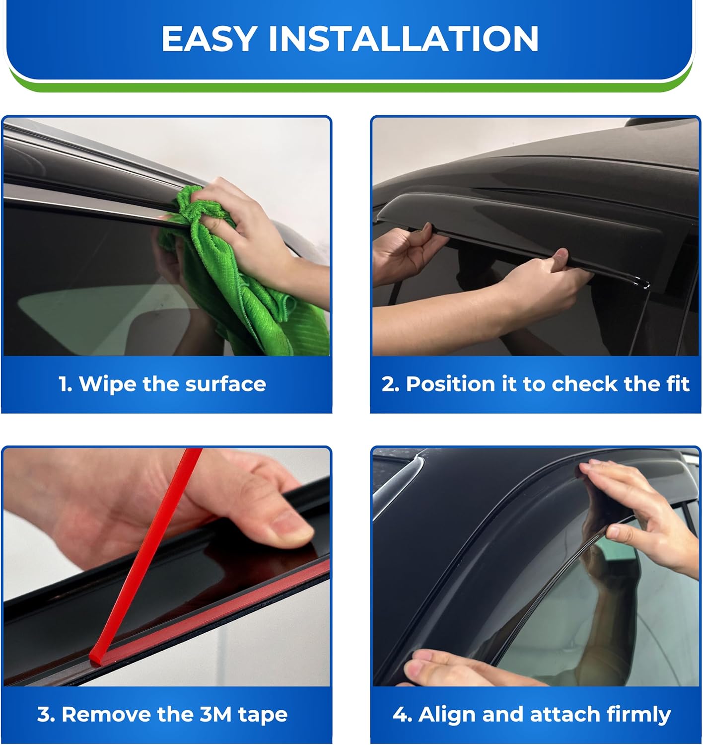 KPY Window Visor Compatible with Honda Civic Sedan 2012-2015, 4PC Rain Guard Side Window Vent Deflectors Tape-On Mugen Style, 2012 2013 2014 2015