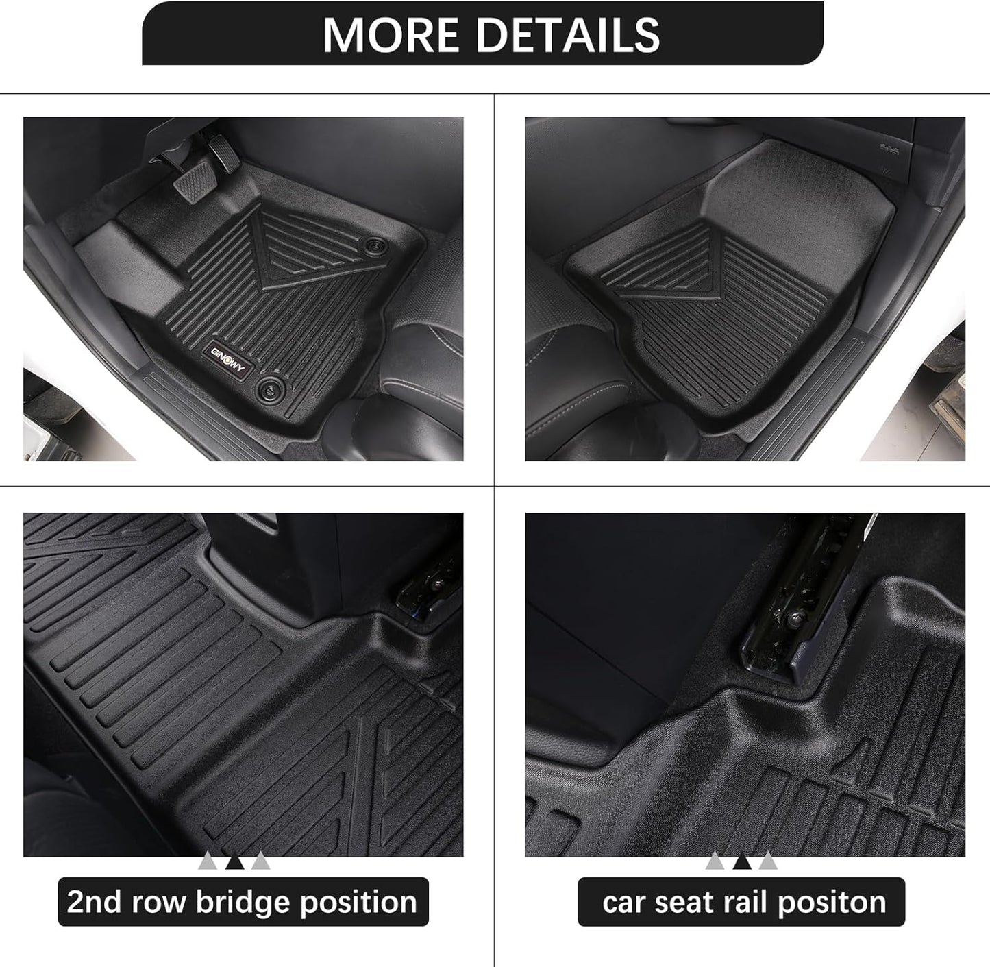 GINOWY-Floor Mats for Hyundai Santa Cruz 2022-2024 2025, TPE All Weather Car Mats Santa Cruz, Custom Fit Floor Liners, Heavy Duty Non-Slip Soft 3D Laser Car Accessories Mats-Black