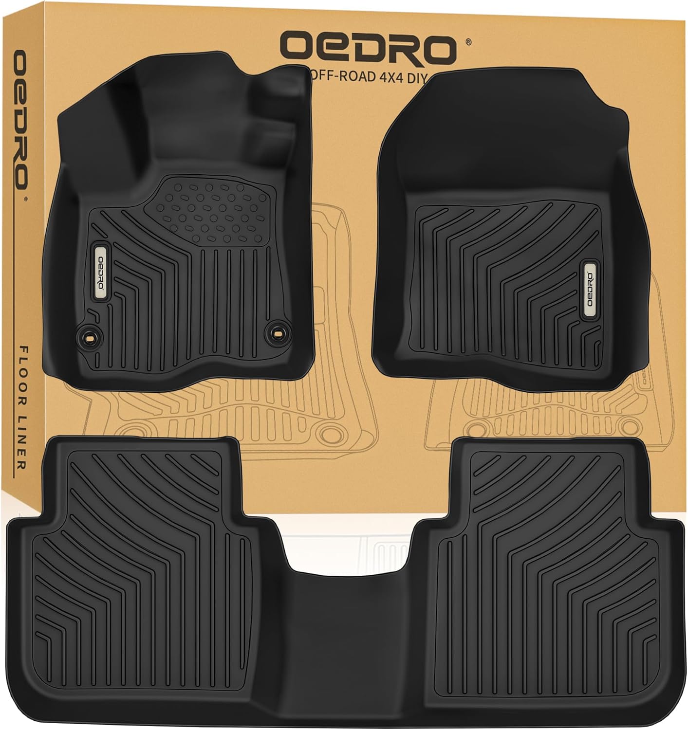 OEDRO Floor Mats Fits for Honda CR-V 2023-2026(Include Hybrid), Custom Fit TPE All-Weather Floor Liners, Includes 1st and 2nd Row Full Set Liners, Black
