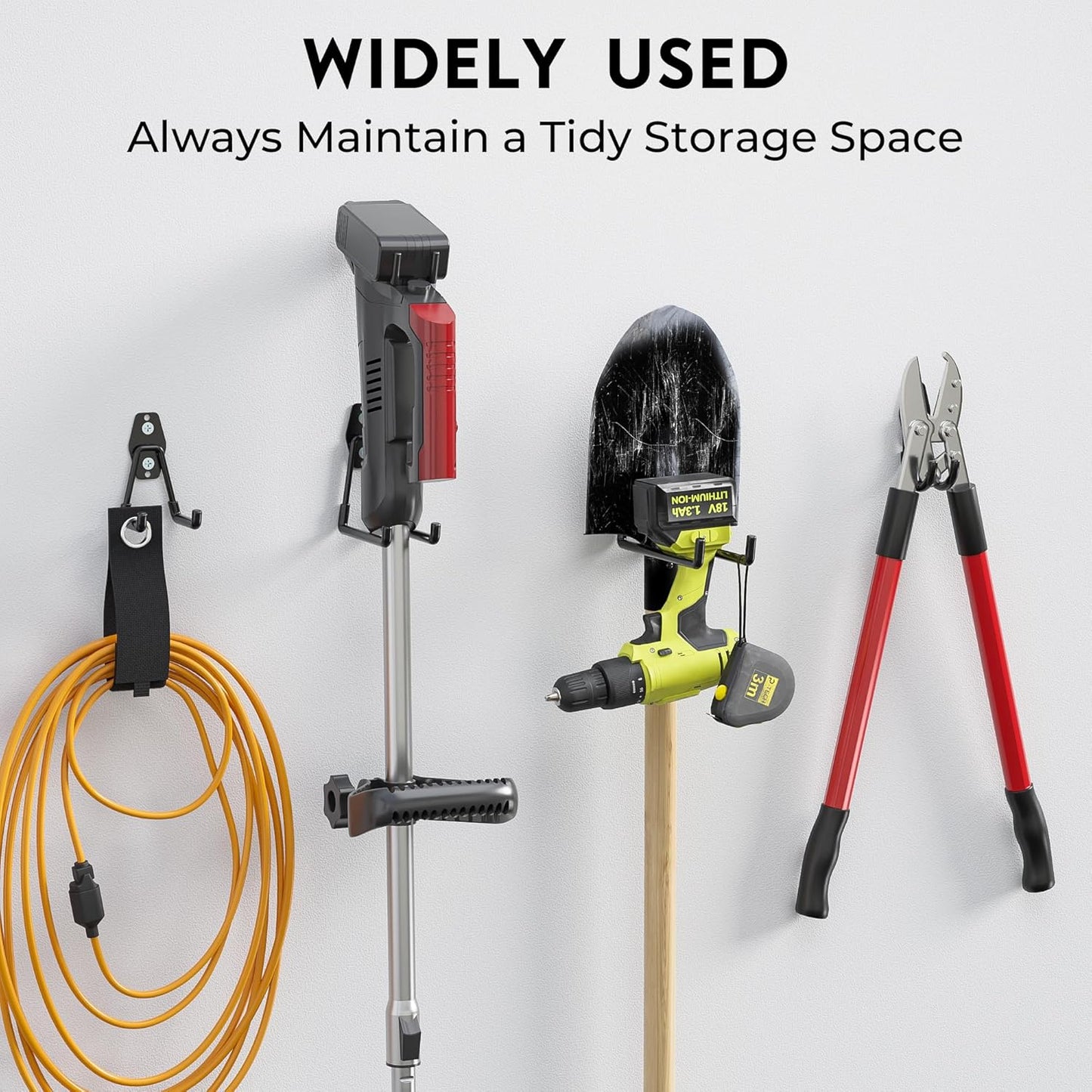 BONTEC Heavy Duty Garage Hooks, Anti-Slip Coated Black Steel with Strong Load Capacity, Multi-Sized U and J Hooks, Easy Wall Mount for Garage, Garden, Workshop (Black, 14 Pack)