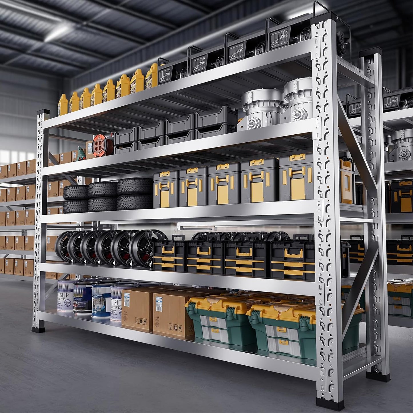 ZZV 78" W x 78" H Garage Shelving Heavy Duty Storage Shelves 5 Tier Stainless Steel Industrial Shelf Adjustable Garage Shelving Unit Utility Rack Shelf for Warehouse Basement Kitchen, 3858 LBS