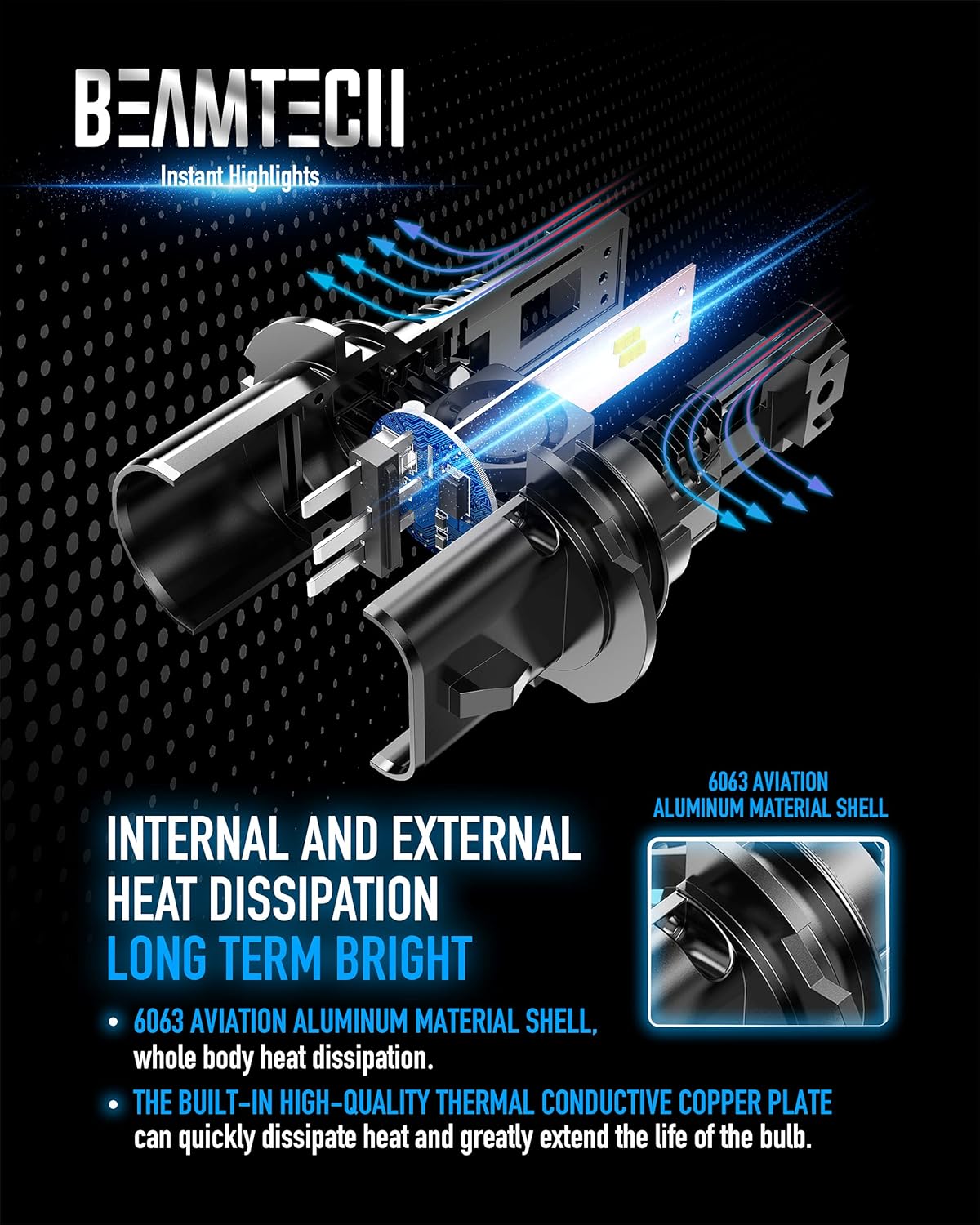 BEAMTECH Bulb, 9007 Fog Light Bulbs Powersports Light Bulb Fanless in Line 6500K Pack of 2