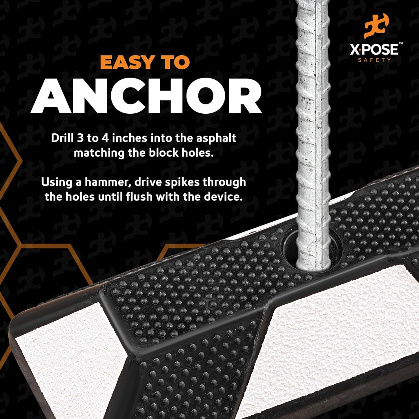 Xpose Safety 48" Heavy Duty Rubber Parking Stopper – 1 Pack Wheel Blocks for Garage, Driveway, or Ramp – Car Bumper Stop with White Reflective Strips – Removable Floor Mount