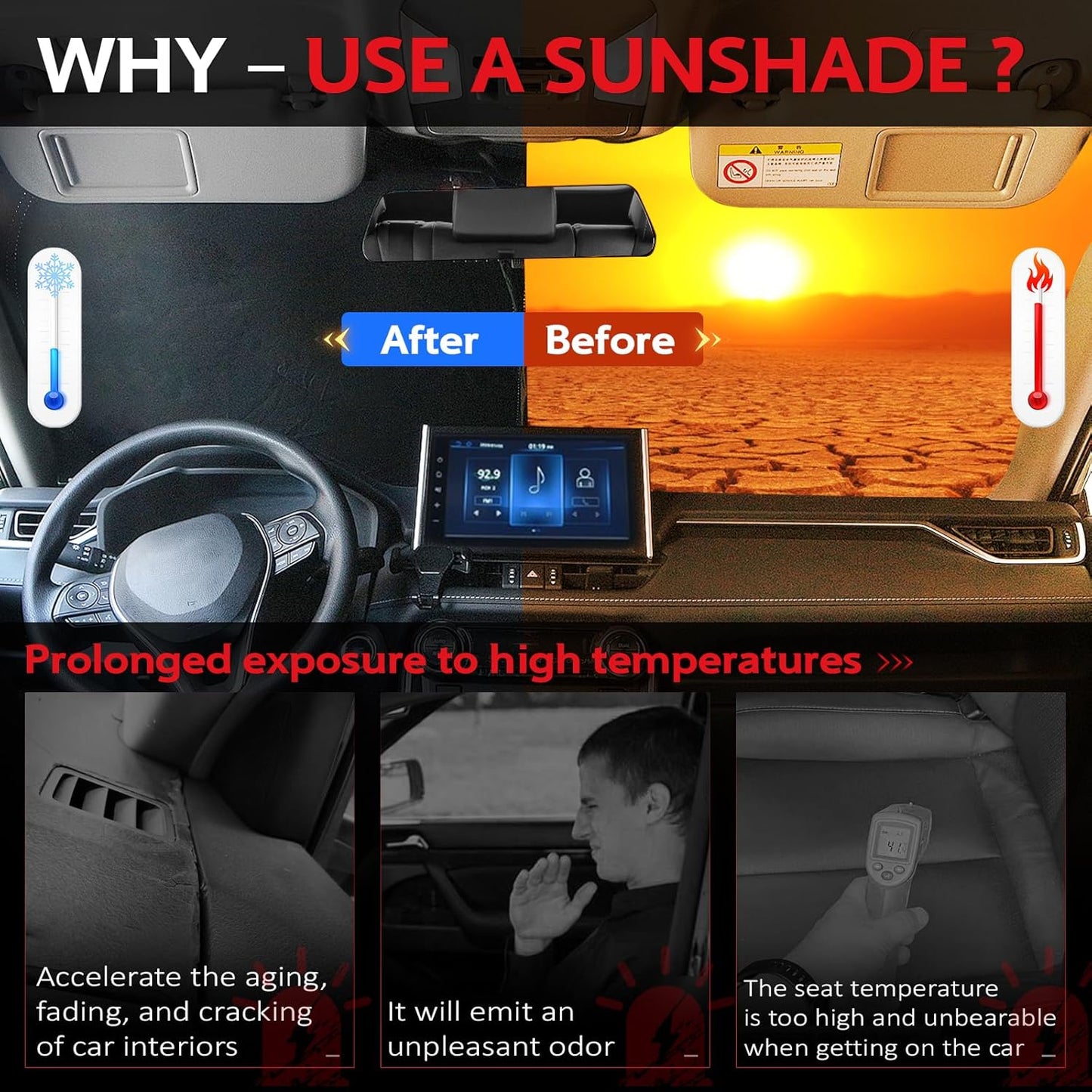 KAYZT Windshield Sun Shade for 1996-2025 2026 Che-vrolet/Chevy Express Cargo Van 1500, 3500, 4500, LS, LT Foldable Sunshade Front Window Custom Fit Car Accessories