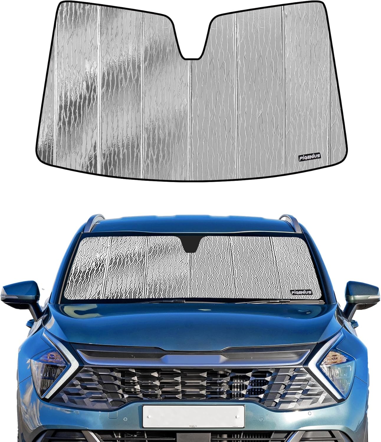Windshield Sun Shade for Kia Sportage 2023-2025,Front Window Sunshade Shield, 2-in-1 Reflective Sun Shade,Silver for Summer, Black for Winter