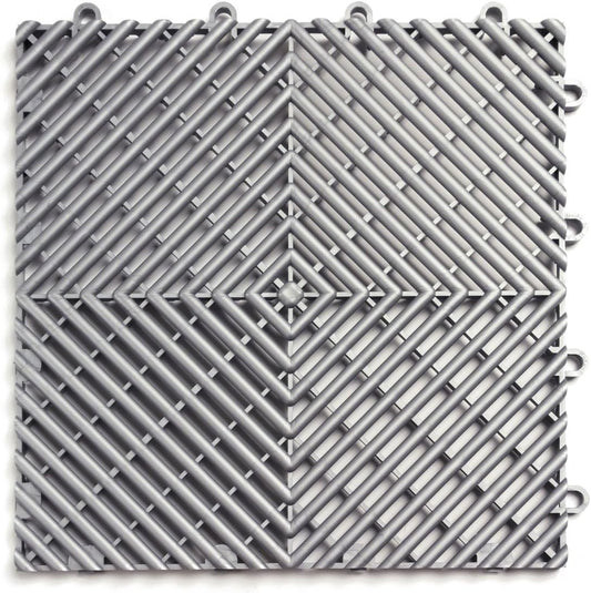Big Floors RaceDeck Free-Flow Interlocking Garage Flooring Tiles, Non-Slip, Self-Draining, Heavy-Duty, High-Impact Copolymer, Easy Install (Alloy, 12 Pack of 12 x 12" Tiles)