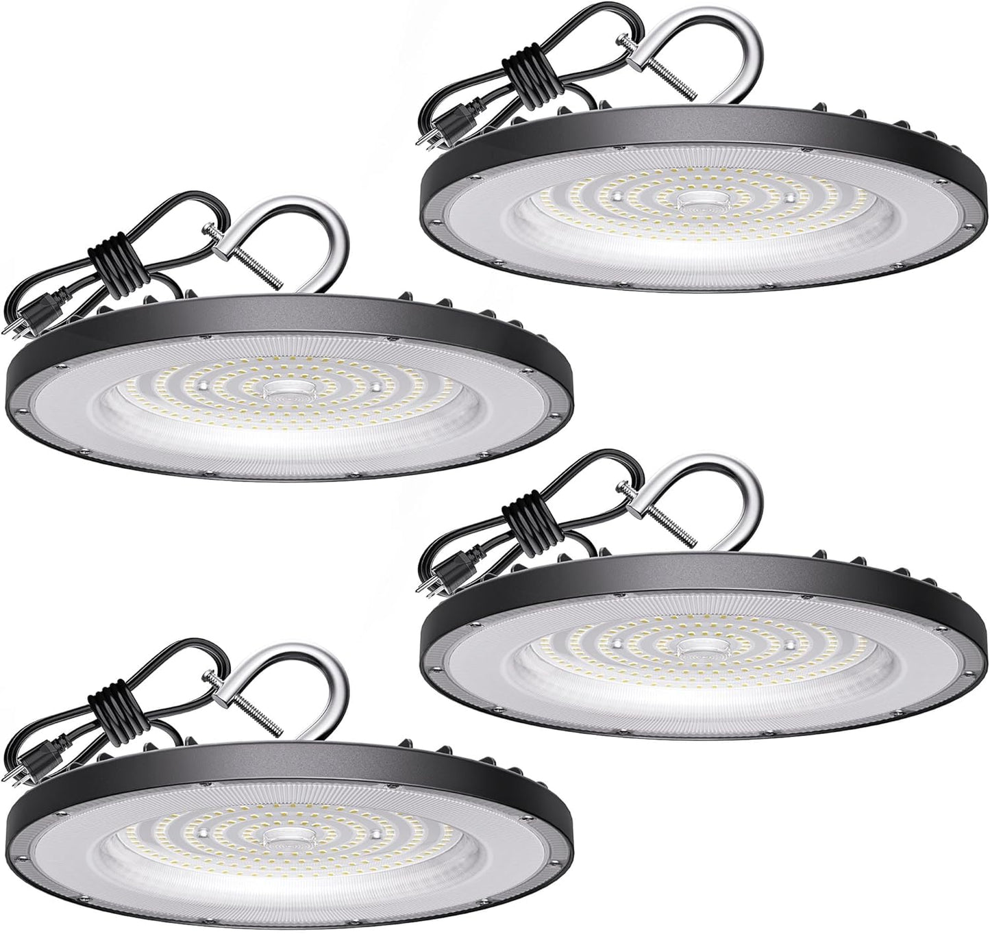 4 Pack UFO Led High Bay Light 250W, 35000lm, 5000K Daylight ETL Listed High Bay Led Lights with 5' Cable US Hook, IP65 Waterproof Commercial Lighting Fixture for Warehouse Workshop Barn Factory