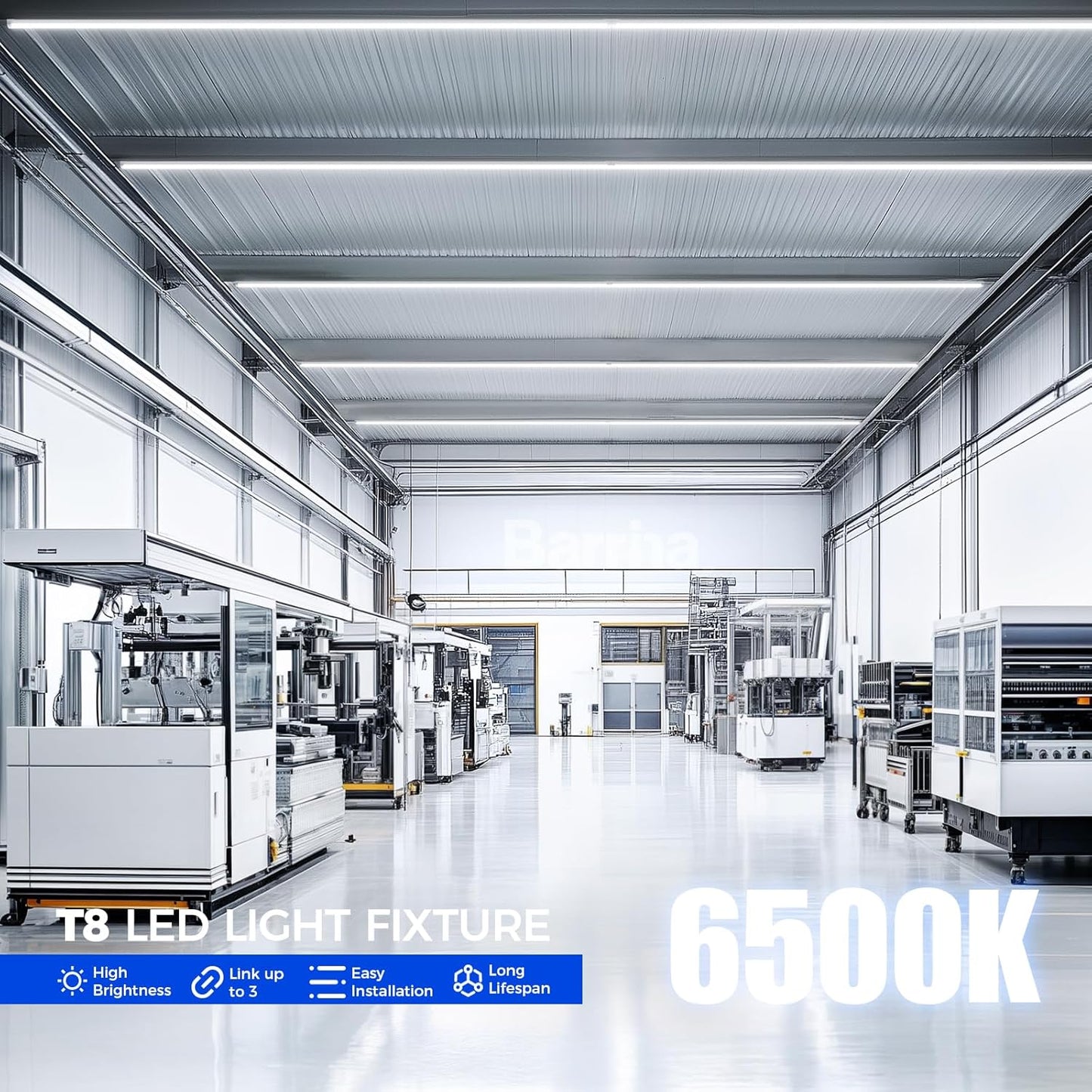 Barrina 8FT LED Shop Light Fixtures 100W, 15000LM 6500K Super Bright White, Linkable, with Clear Cover, V Shape LED Tube Lights, T8 LED Ceiling Lights for Garage, Workshop, ETL Listed, 4 Pack