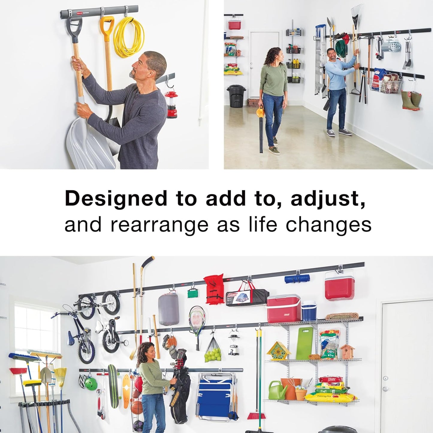 Rubbermaid 15-Piece FastTrack Garage Wall-Mounted Storage Kit, 4 Rails and 11 Hooks, for Home/House/Tool/Sports/Equipment/Utility Purposes