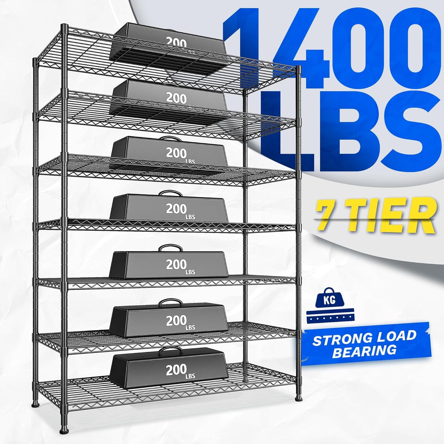 82.6H Metal Shelving Unit 7 Tier Storage Shelves Adjustable Wire Shelving Metal Wire Shelf Pantry Shelves Commercial Rack for Kitchen Pantry Utility Room Garage 45" W x 82.6''H x 13.5" D, Black