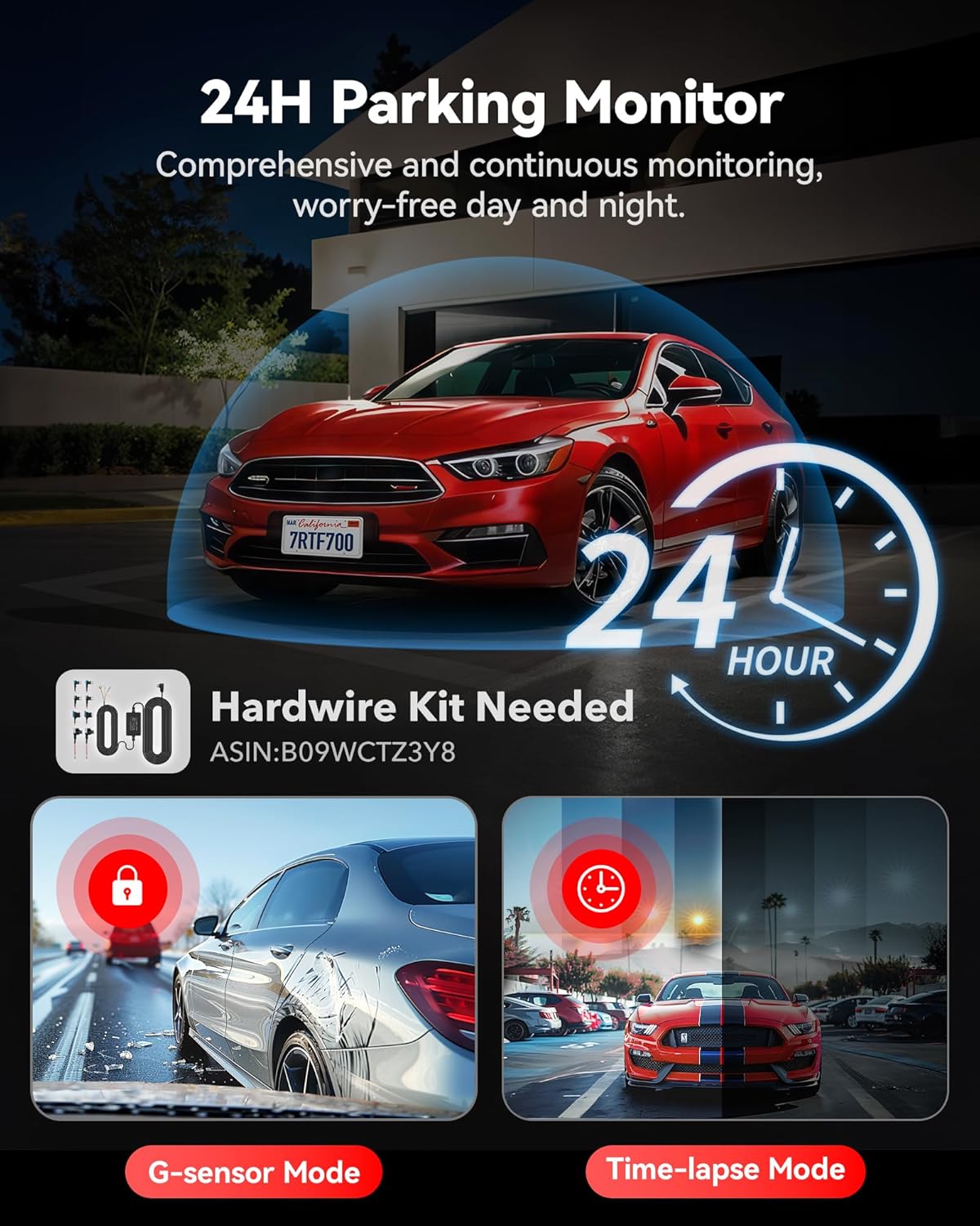 REDTIGER 4K Dash Cam Front and Rear, STARVIS 2 Sensor, 64GB Card Included, 4K/2.5K+1080P Dual Dash Camera for Cars Built-in WiFi GPS, 3.18 Inch IPS Screen, 170° Wide Angle, Parking Monitor (F7N Pro)