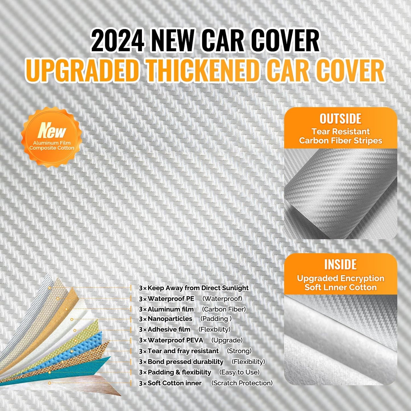 30 Layers Truck Car Cover for Automobiles All Weather Waterproof, Outdoor Snowproof UV Protection Windproof, Soft Cotton, Heavy Duty Universal Car Covers, (Silver, Fit Truck 211"-230")