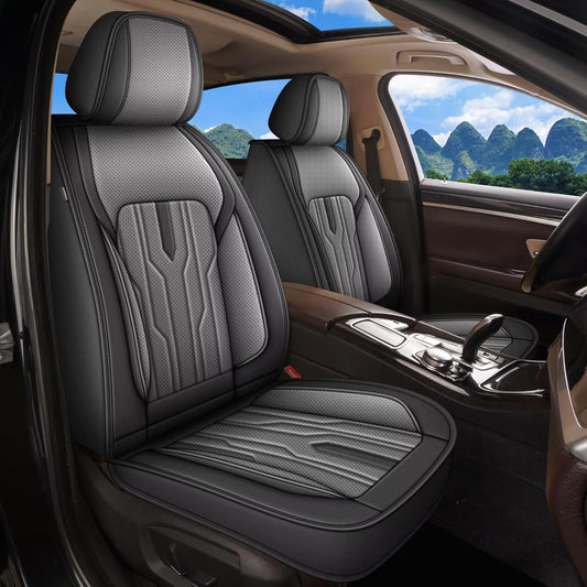 YORKENIC Fit for Hyundai Kona Seat Covers Front Set 2018-2024 2025: Breathable Leather Car Seat Covers Compatible Airbag (2 Front Set, Black & Grey)