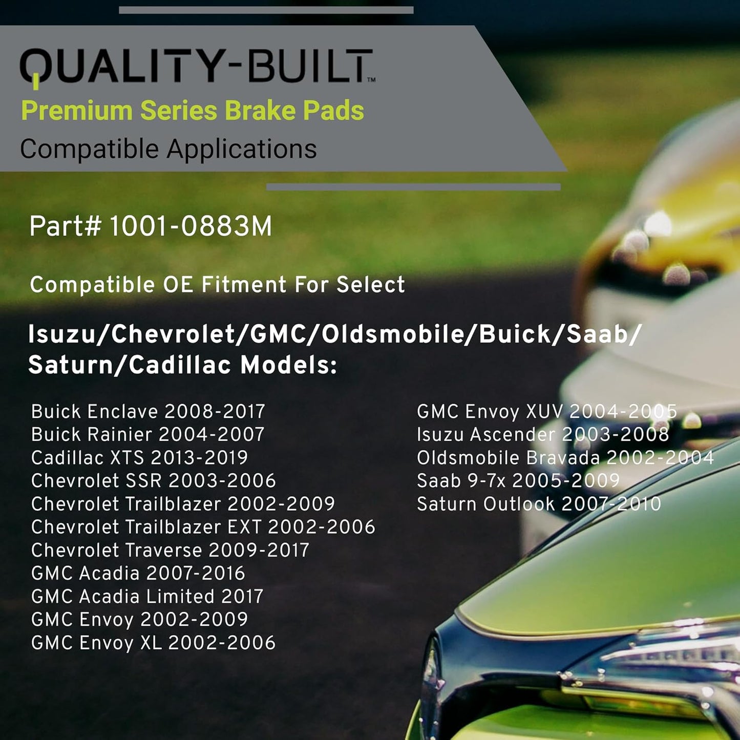 Premium Semi-Metallic Rear Brake Pads (1001-0883M) Compatible with 2002-2019 Buick/Cadillac/Chevrolet/GMC (Acadia Limited/Ascender/Enclave/Envoy/Outlook/Rainier/SSR/Trailblazer & More)