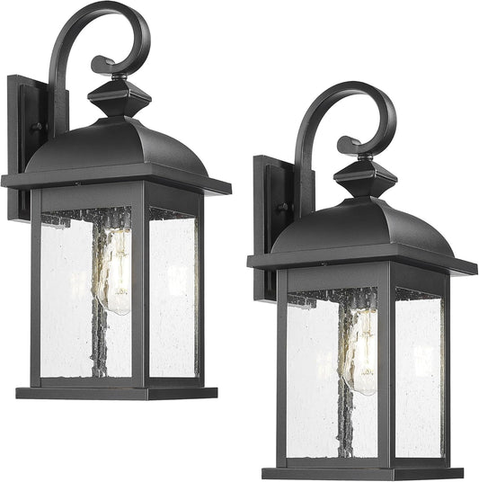 FEMILA 21" Outdoor Wall Light Fixture, 2 Pack Modern Outdoor Wall Sconce, Rust-Proof Waterproof Wall Light with Seeded Glass, Ideal for Porch, Patio, Entryway, Garage, 4FD54B2-2PK BK