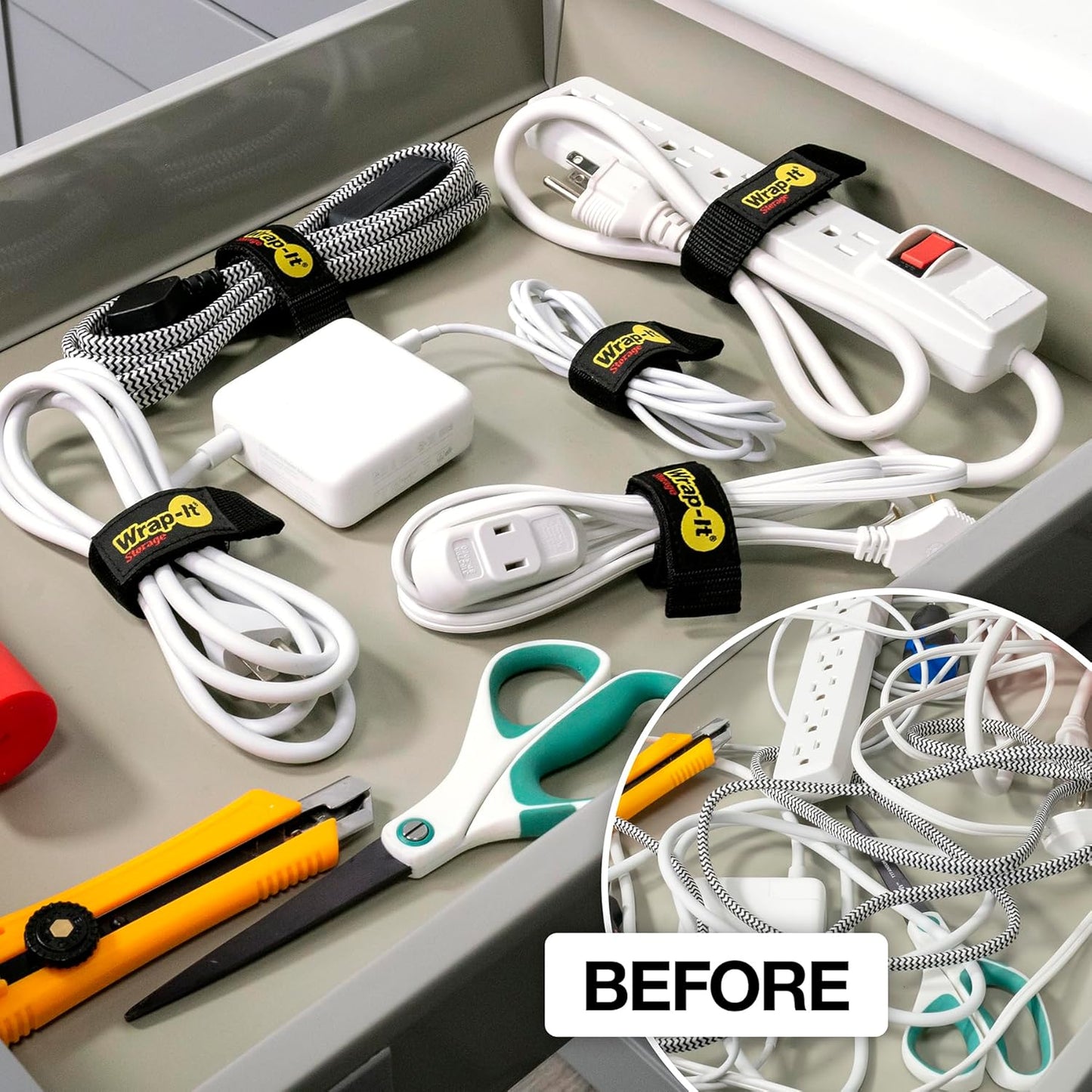 Quick-Straps by Wrap-It Storage - Assorted 20-Pack Black - Hook and Loop Hose and Cable Organizers