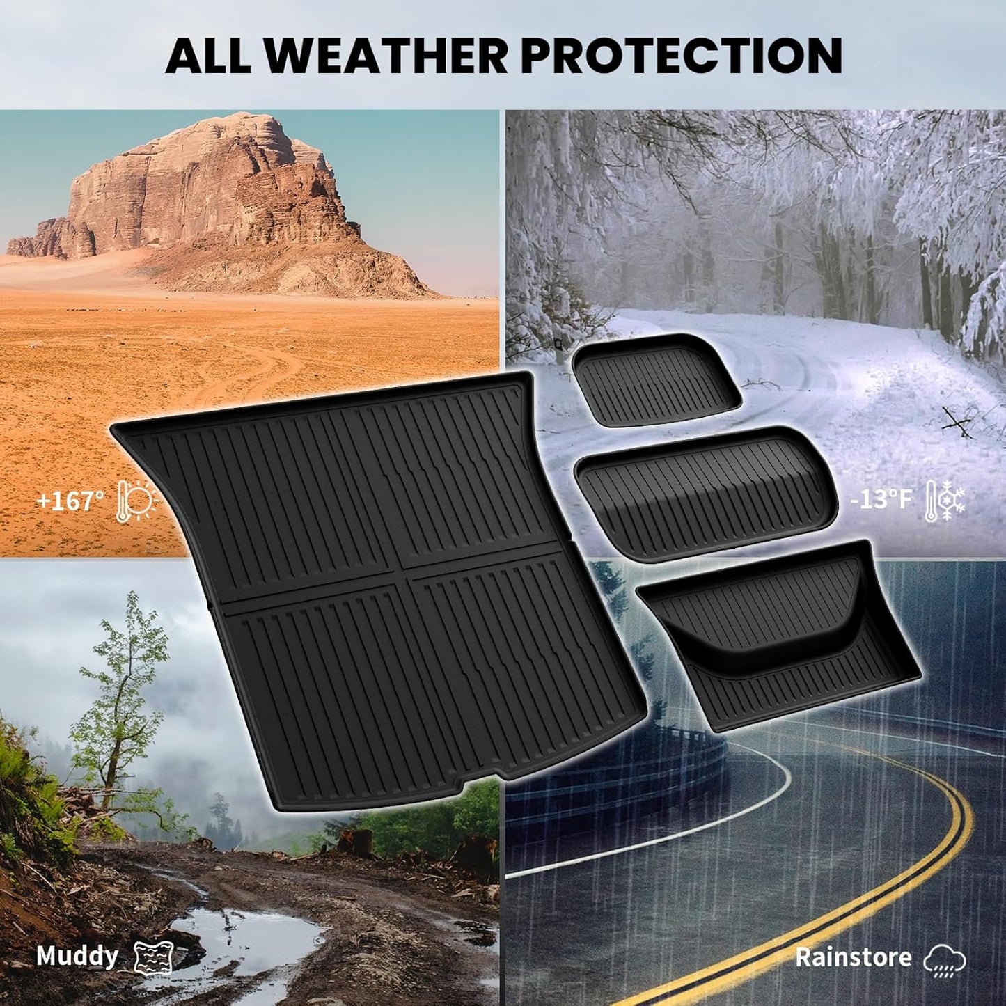 LASFIT Trunk Mats for Tesla Model Y Juniper 2025/2026 Cargo Liners Car Accessories, Custom Fit TPE All Weather Trunk Liners Frunk Rear Sub Trunk Mats Set 4PCS