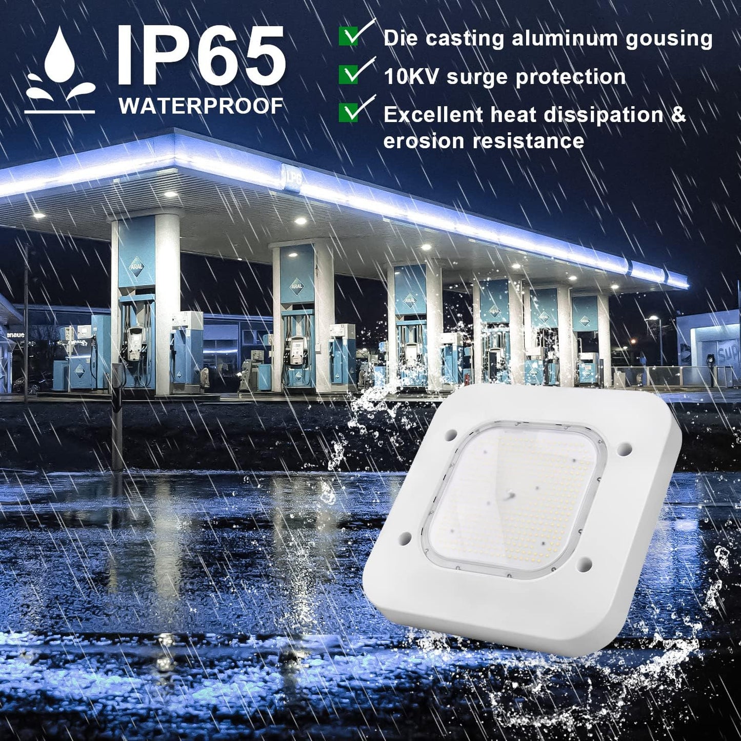 OSTEK LED Gas Station Canopy Light, 150W Carport Ceiling Light 5700K, Outdoor Rated (600W HID/HPS Equivalent), 90-277V IP65 DLC & UL Listed