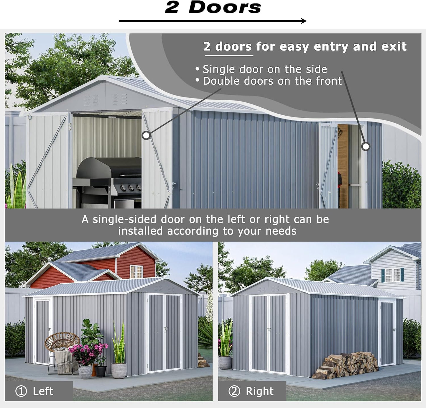 8×12 Ft Outdoor Storage Shed with Double Doors, Metal Shed with Frame Floor and Lockable Doors for Patio, Garden and Backyard